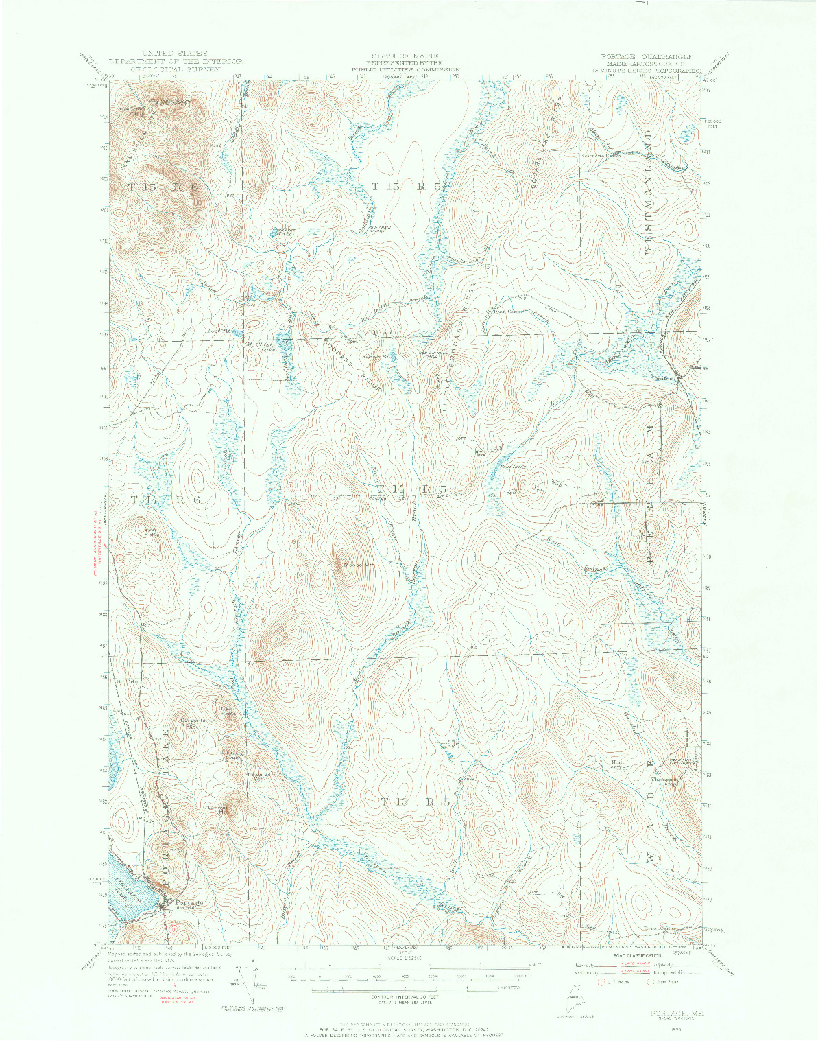 USGS 1:62500-SCALE QUADRANGLE FOR PORTAGE, ME 1953