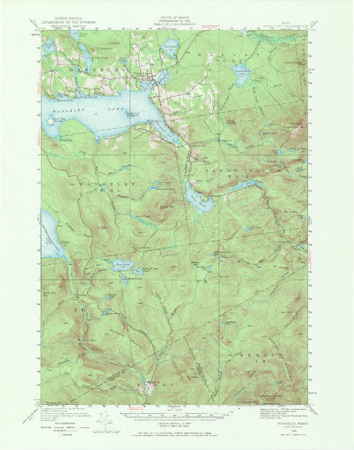 USGS 1:62500-SCALE QUADRANGLE FOR RANGELEY, ME 1949