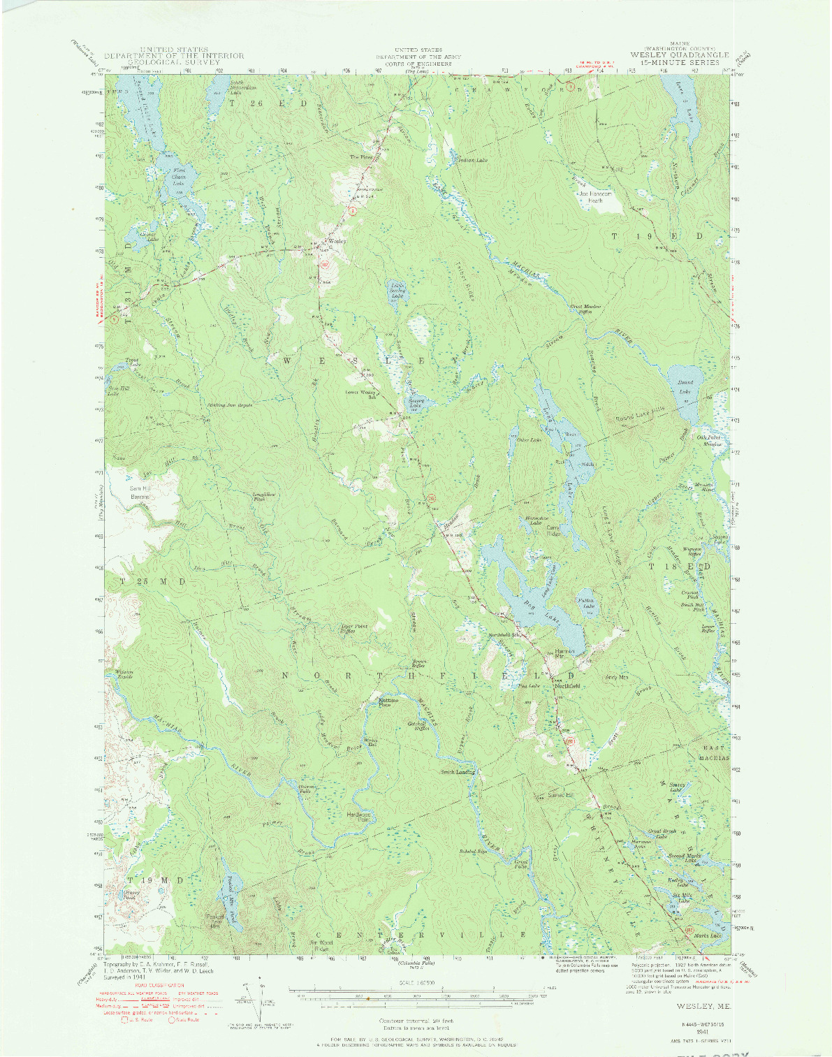 USGS 1:62500-SCALE QUADRANGLE FOR WESLEY, ME 1941