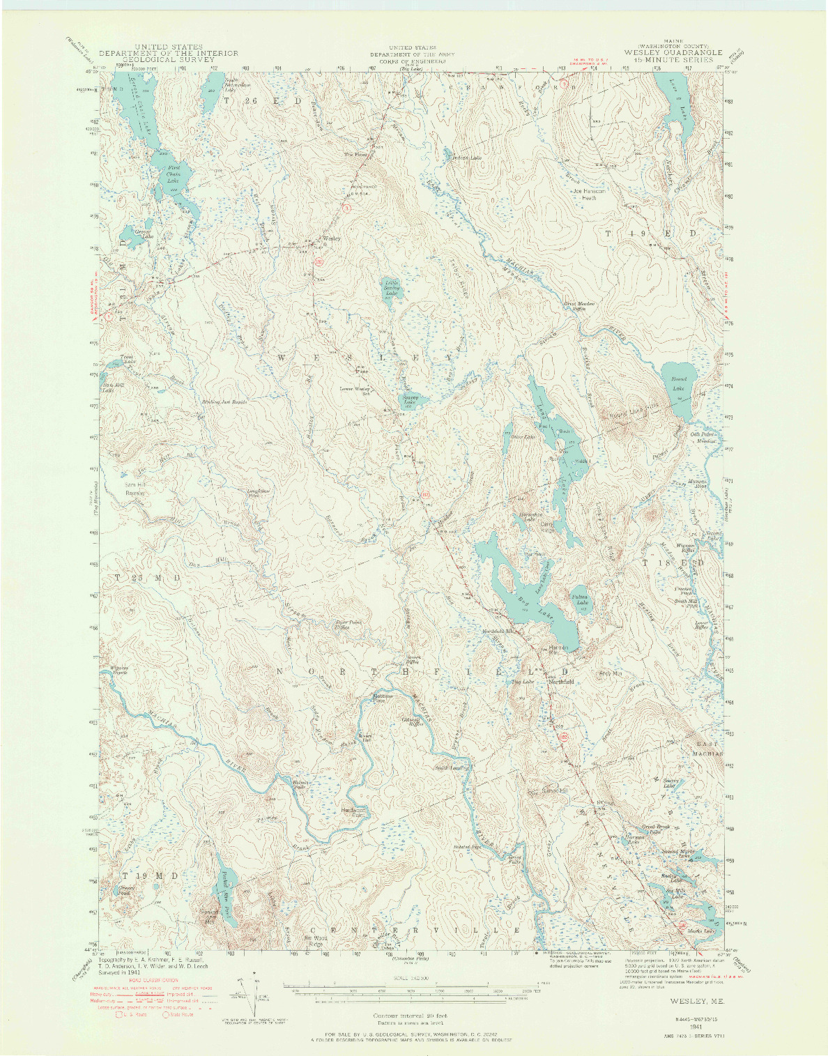 USGS 1:62500-SCALE QUADRANGLE FOR WESLEY, ME 1941