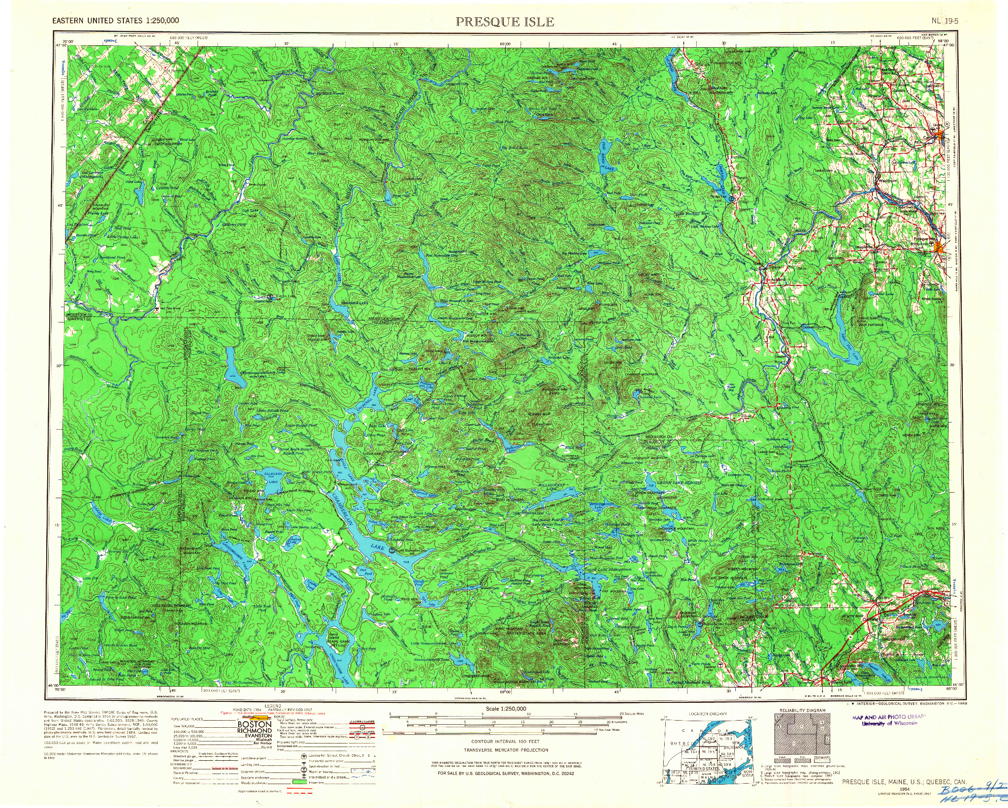 USGS 1:250000-SCALE QUADRANGLE FOR PRESQUE ISLE, ME 1954