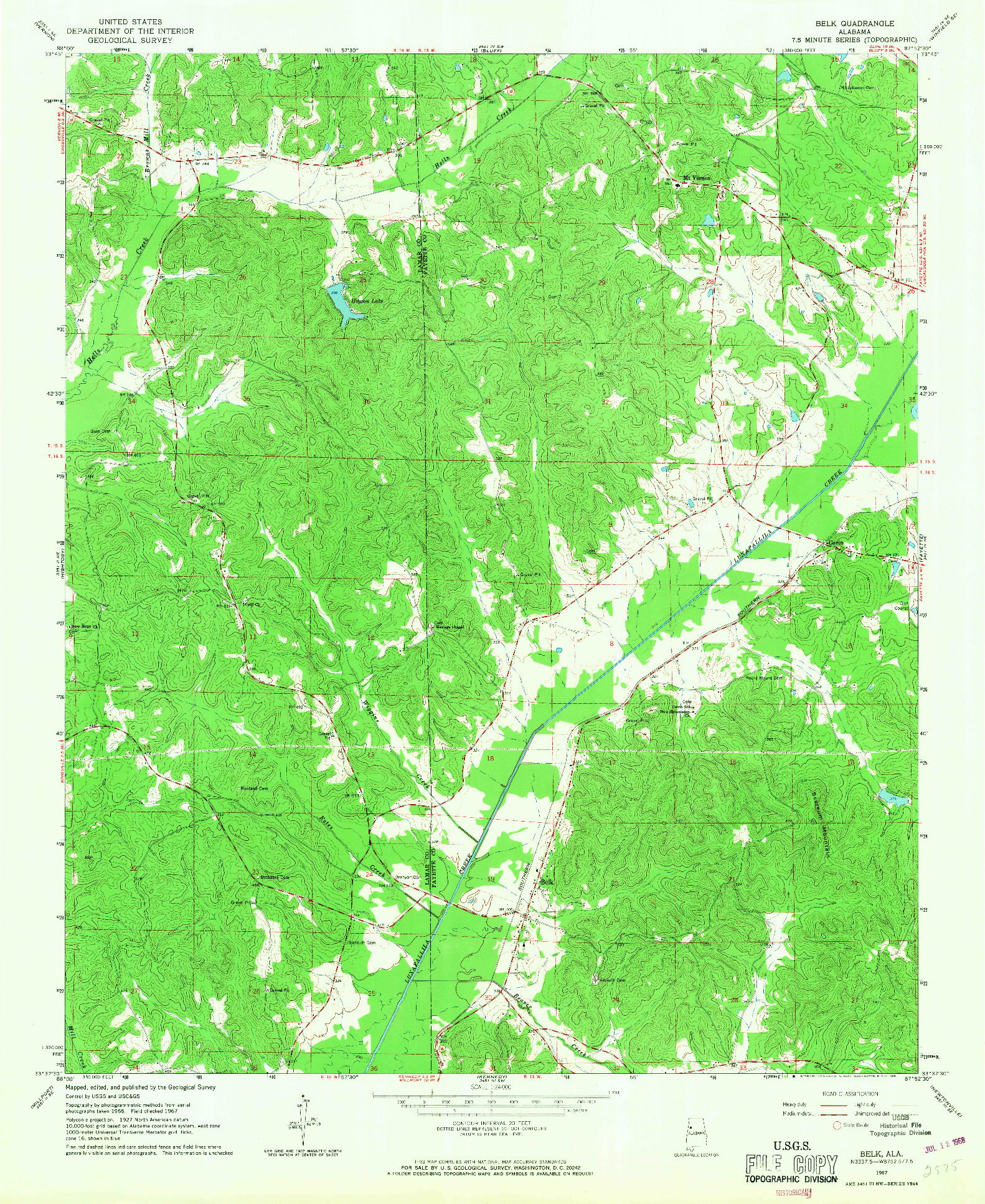 USGS 1:24000-SCALE QUADRANGLE FOR BELK, AL 1967