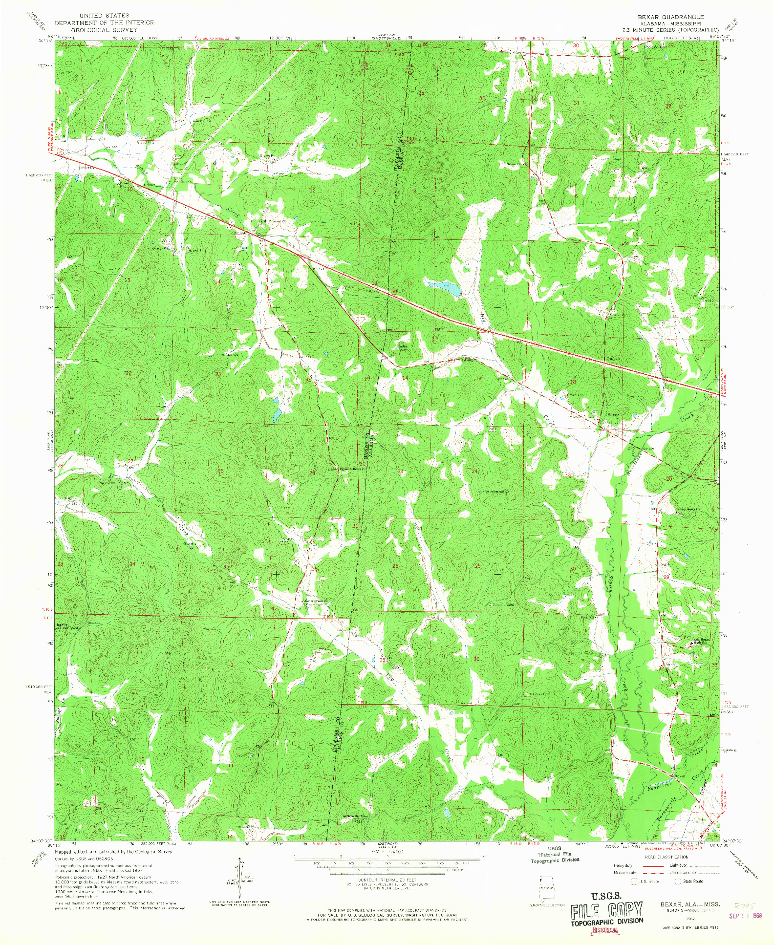 USGS 1:24000-SCALE QUADRANGLE FOR BEXAR, AL 1967