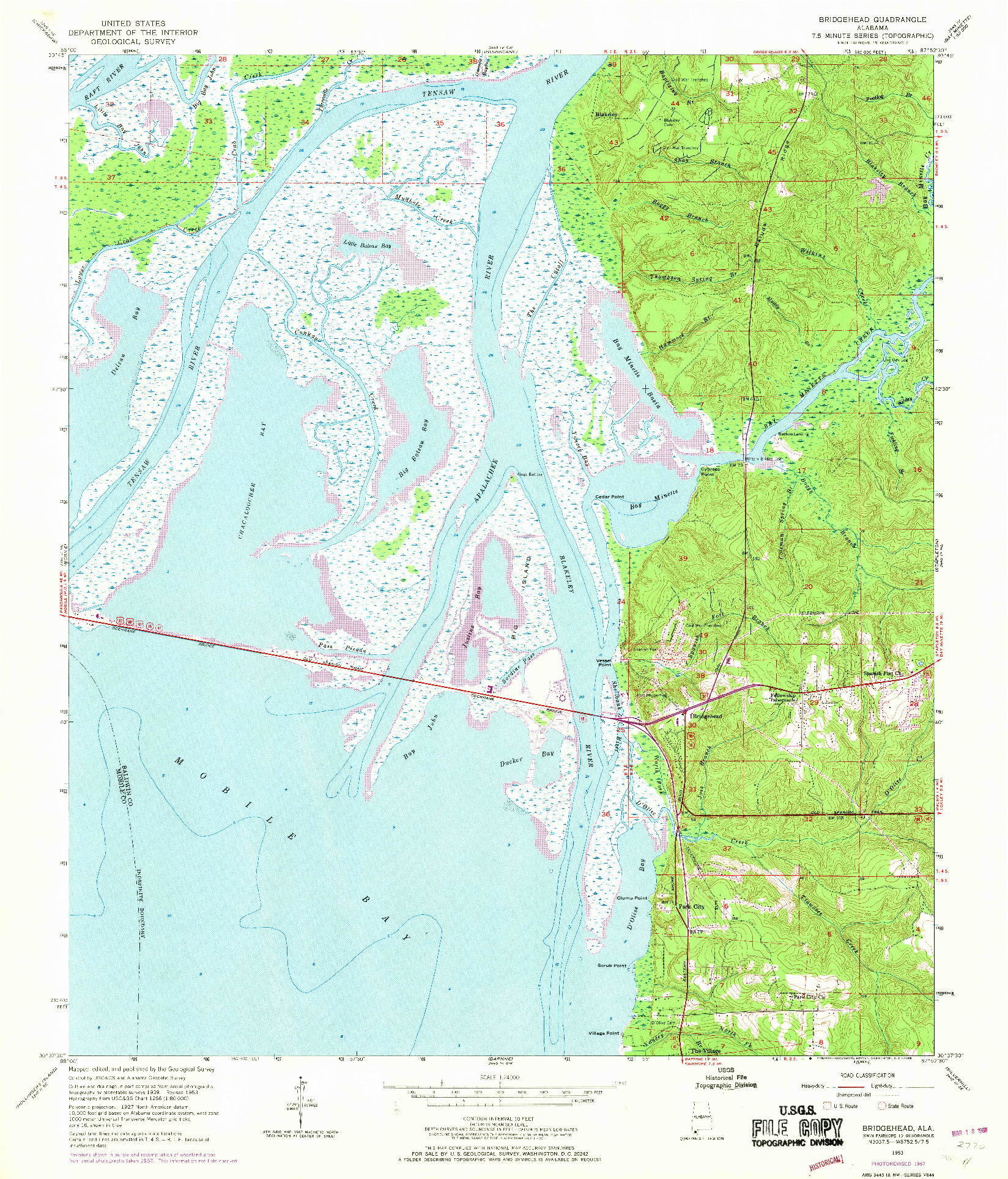 USGS 1:24000-SCALE QUADRANGLE FOR BRIDGEHEAD, AL 1953