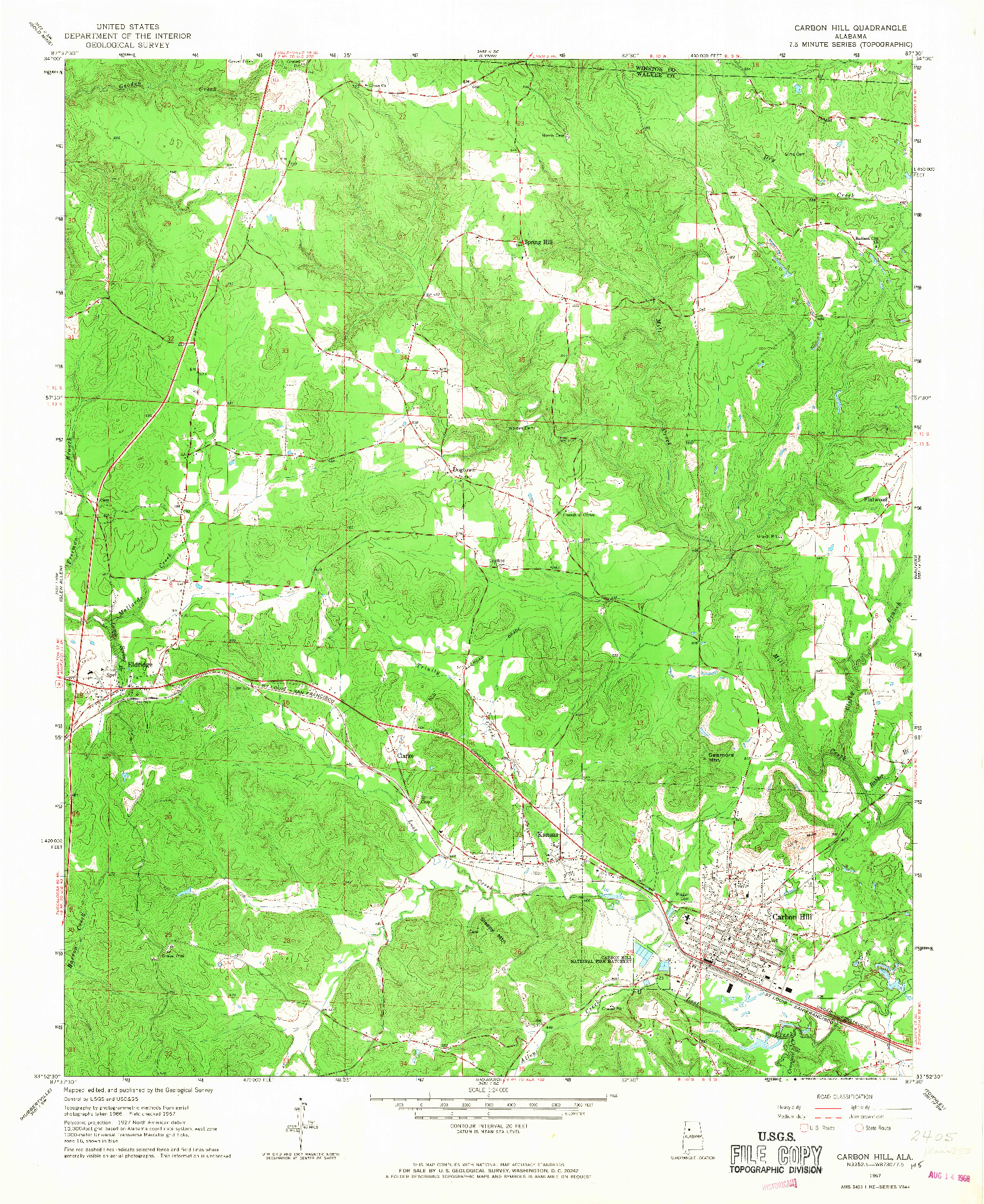 USGS 1:24000-SCALE QUADRANGLE FOR CARBON HILL, AL 1967