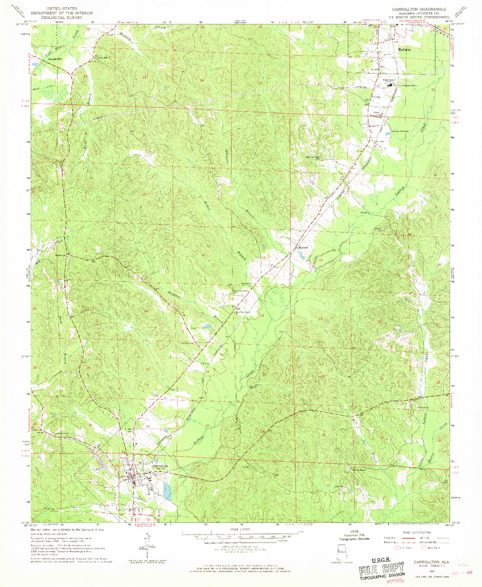 USGS 1:24000-SCALE QUADRANGLE FOR CARROLLTON, AL 1967