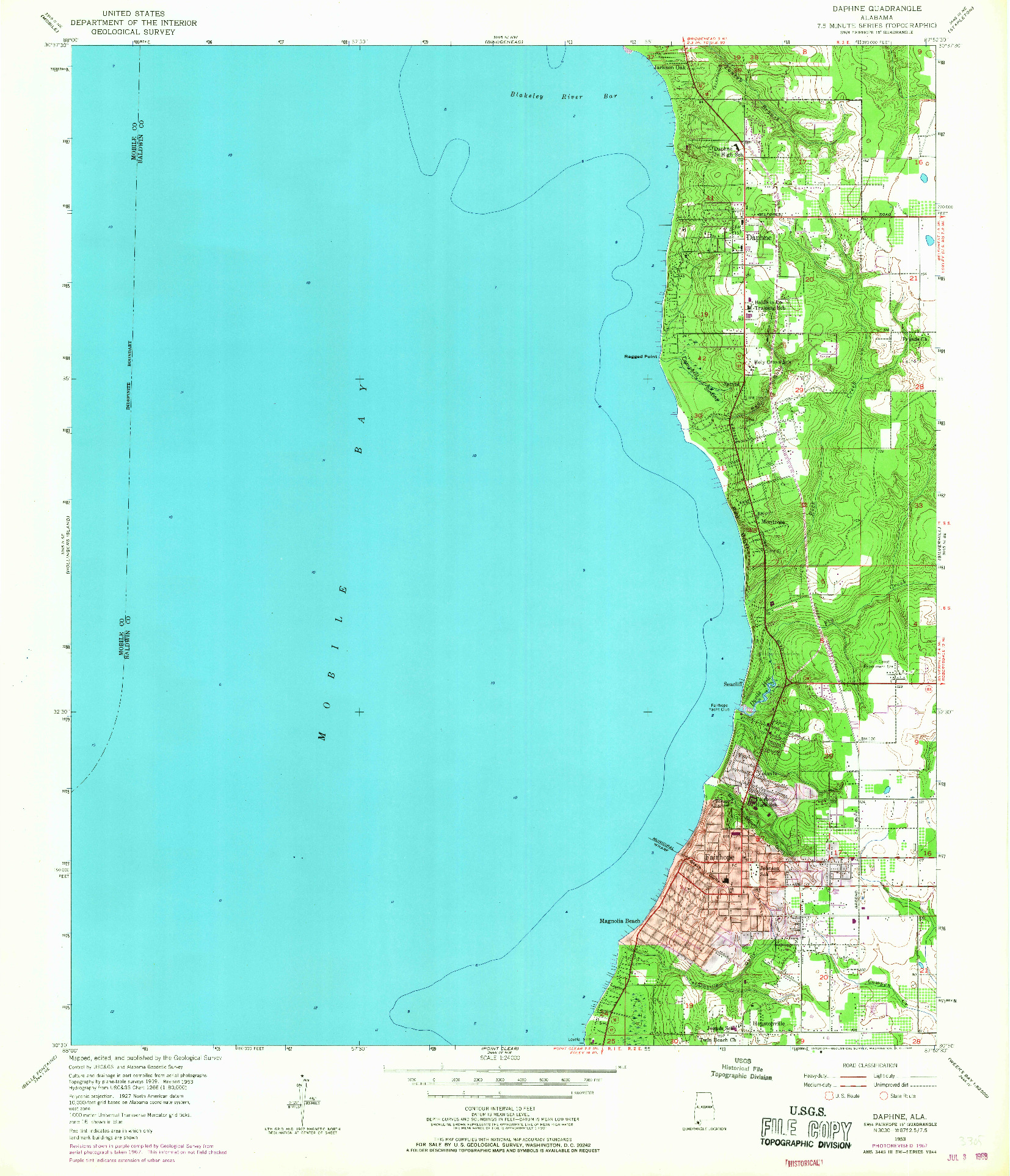 USGS 1:24000-SCALE QUADRANGLE FOR DAPHNE, AL 1953