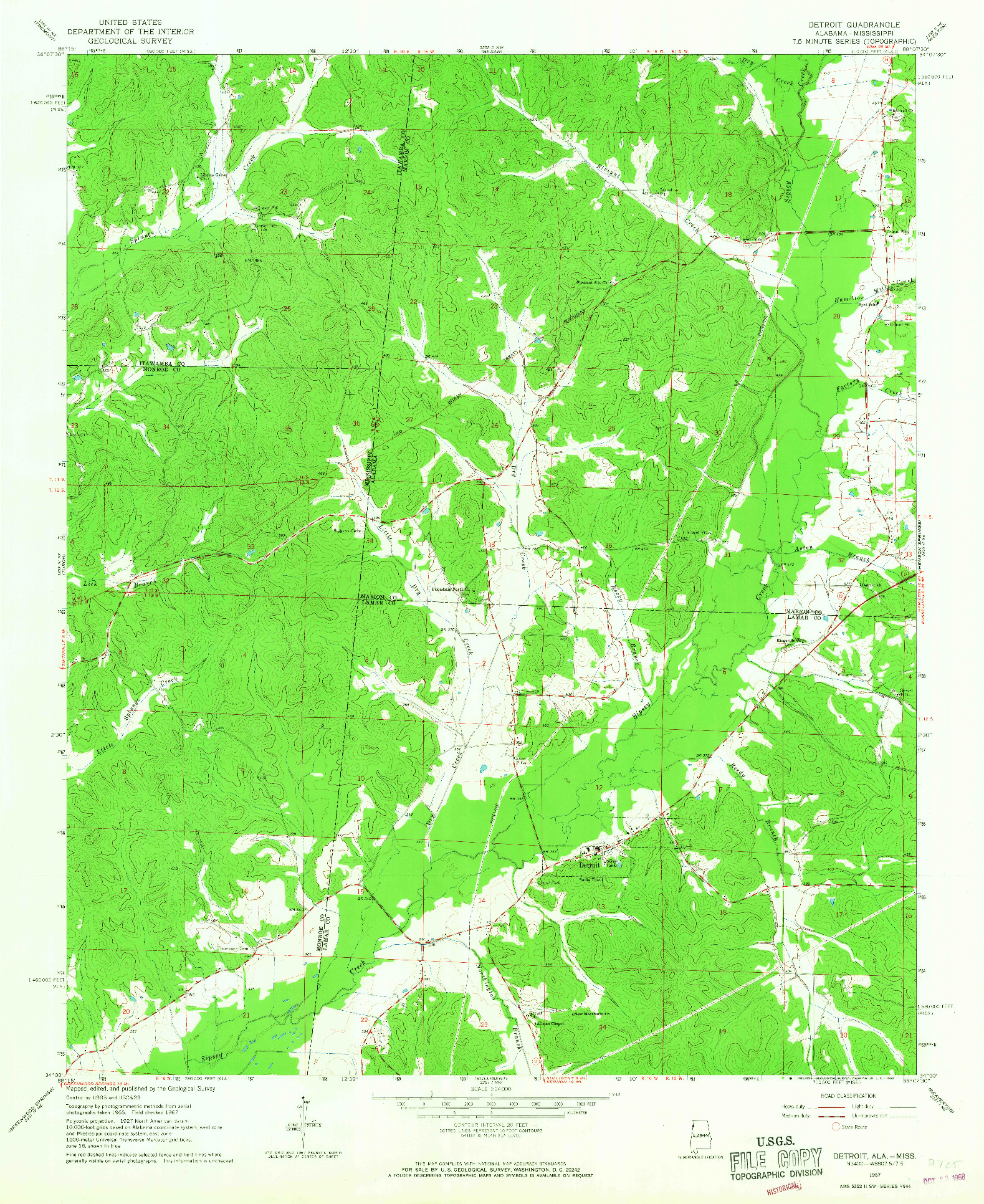 USGS 1:24000-SCALE QUADRANGLE FOR DETROIT, AL 1967