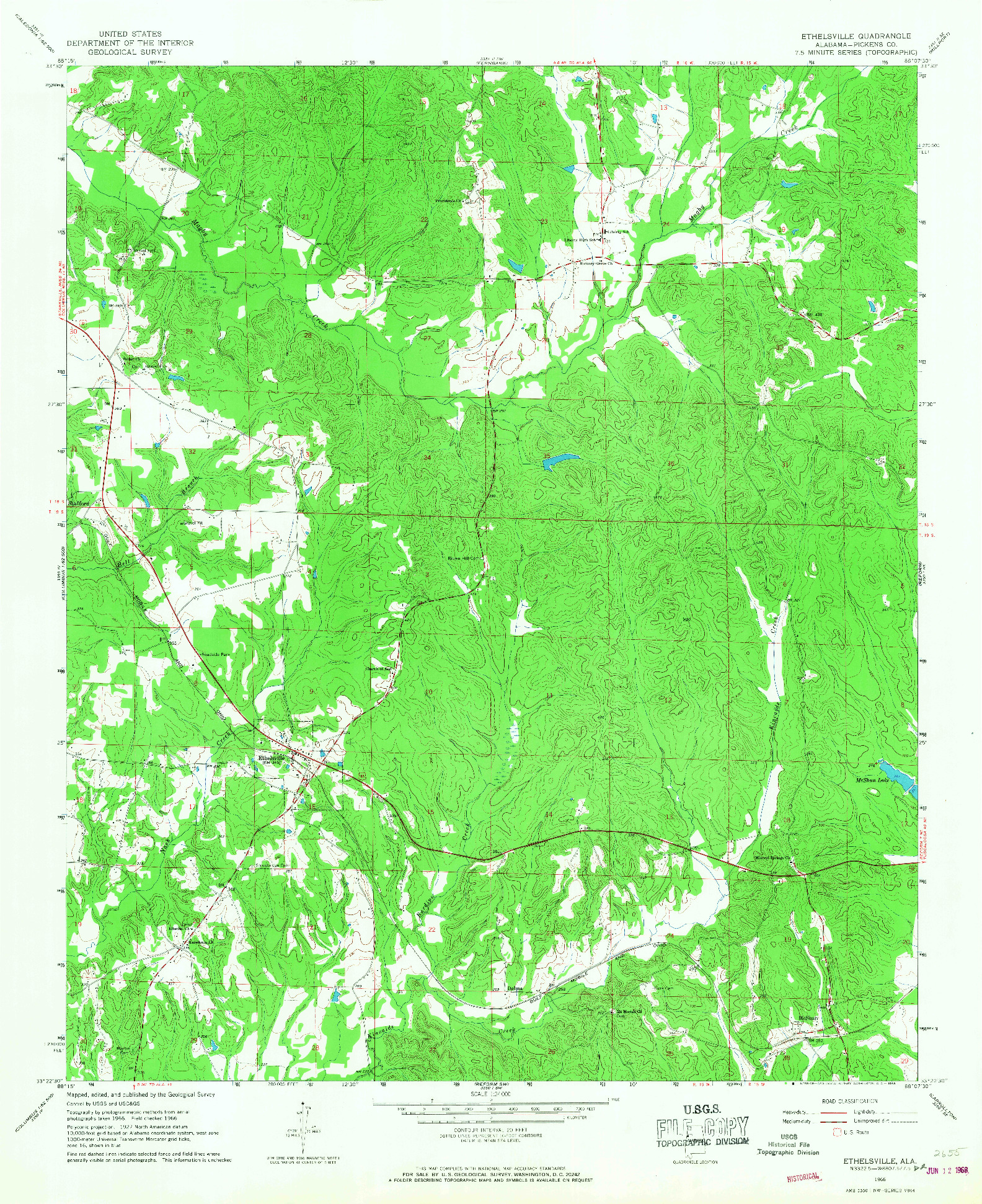 USGS 1:24000-SCALE QUADRANGLE FOR ETHELSVILLE, AL 1966