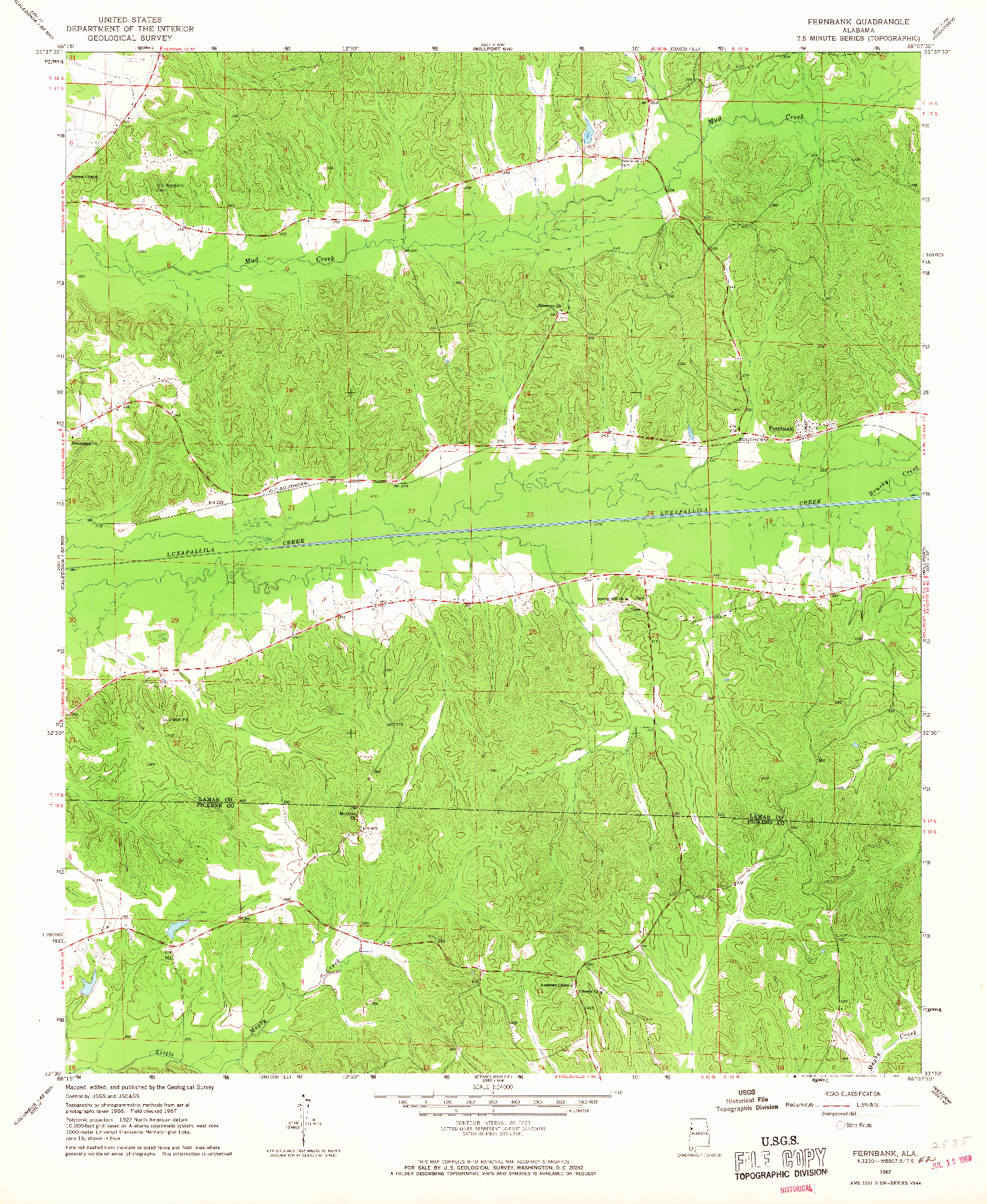 USGS 1:24000-SCALE QUADRANGLE FOR FERNBANK, AL 1967