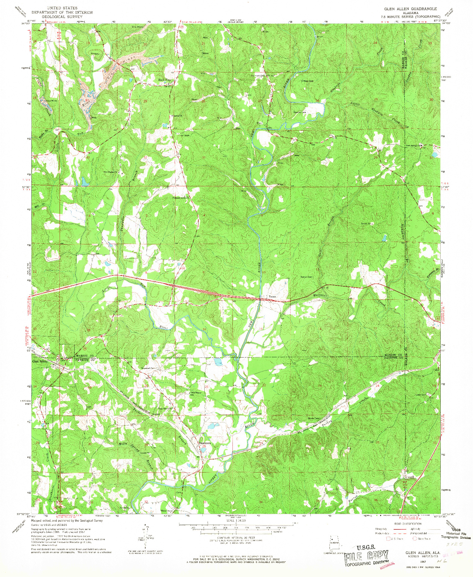 USGS 1:24000-SCALE QUADRANGLE FOR GLEN ALLEN, AL 1967