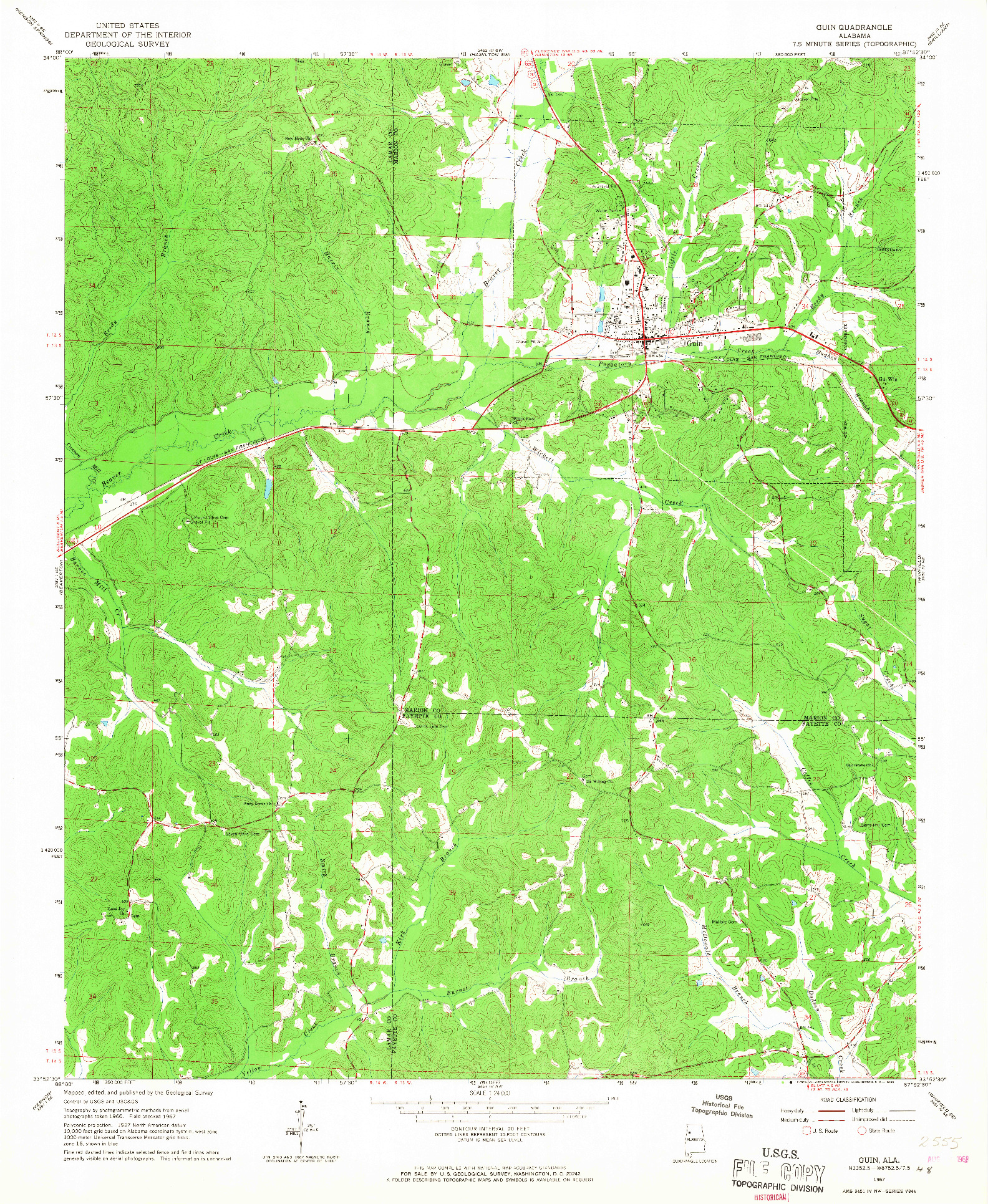 USGS 1:24000-SCALE QUADRANGLE FOR GUIN, AL 1967