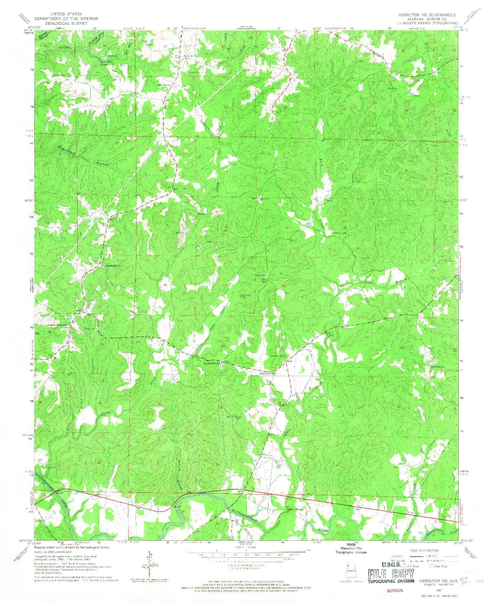 USGS 1:24000-SCALE QUADRANGLE FOR HAMILTON NE, AL 1967