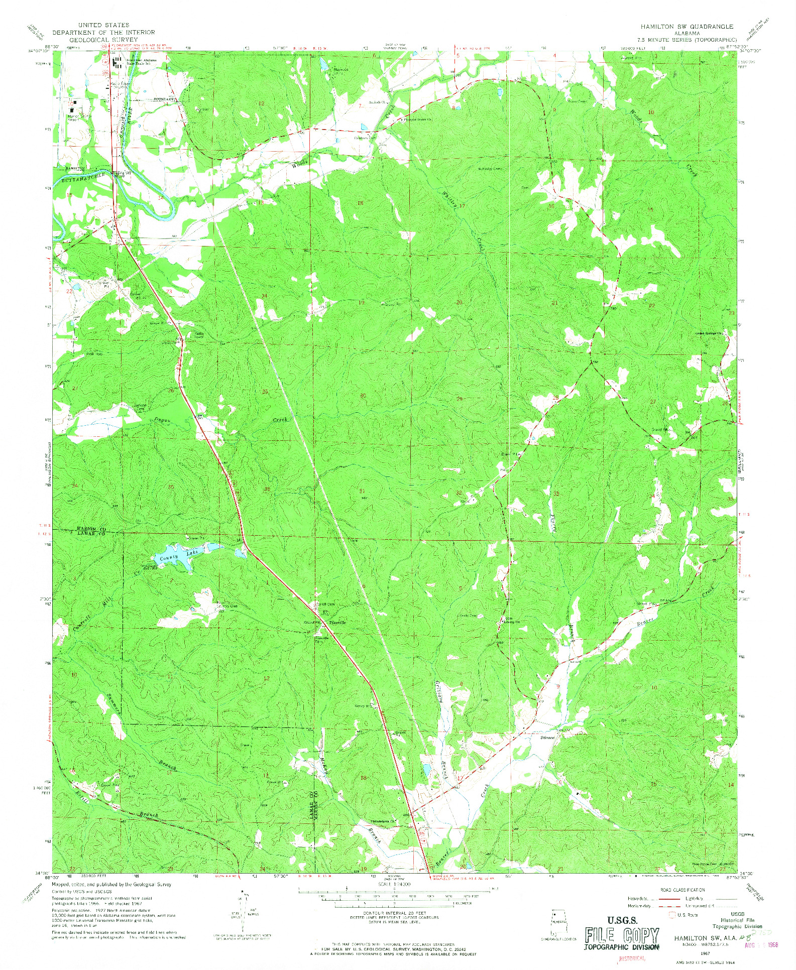USGS 1:24000-SCALE QUADRANGLE FOR HAMILTON SW, AL 1967