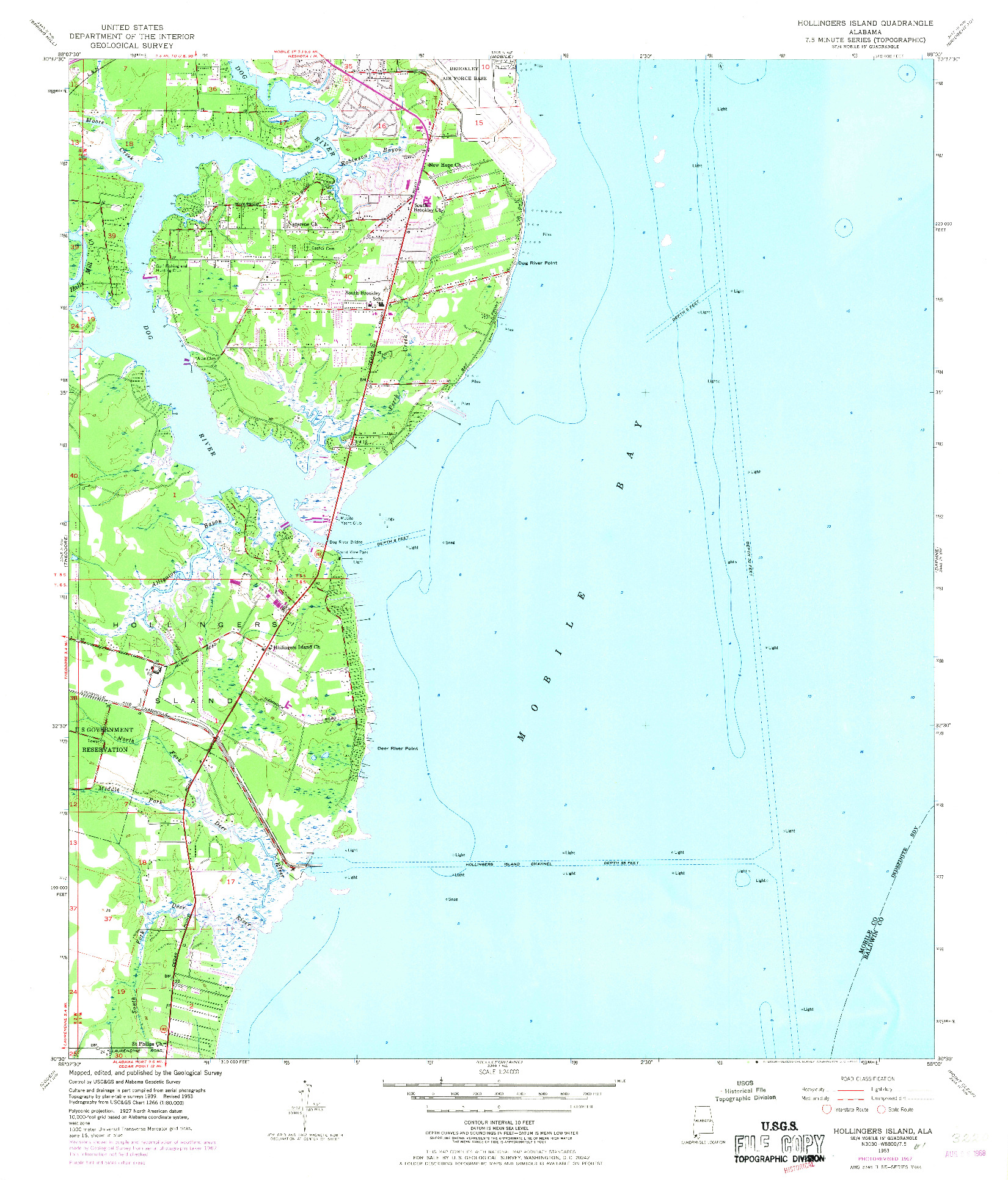 USGS 1:24000-SCALE QUADRANGLE FOR HOLLINGERS ISLAND, AL 1953