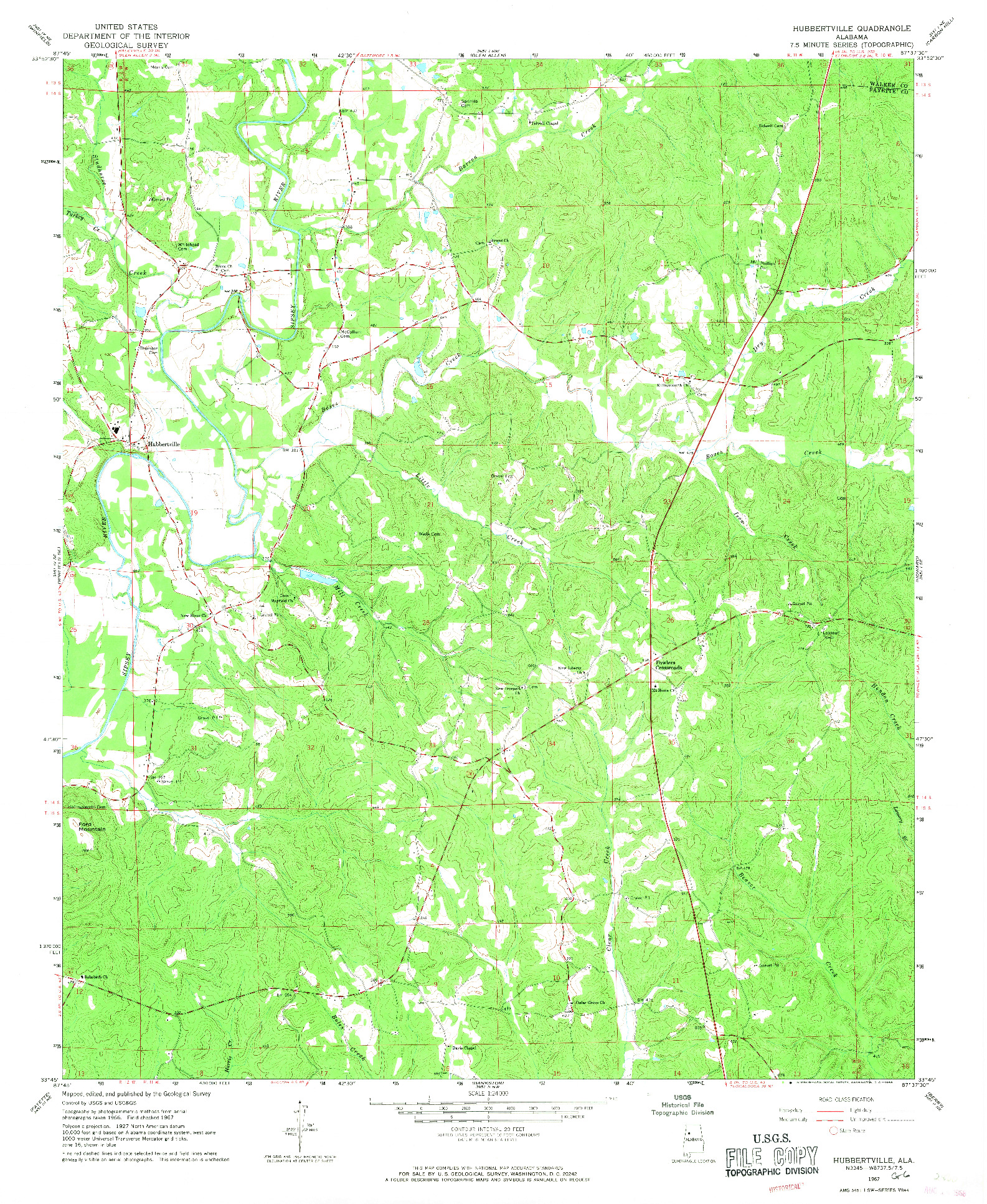 USGS 1:24000-SCALE QUADRANGLE FOR HUBBERTVILLE, AL 1967