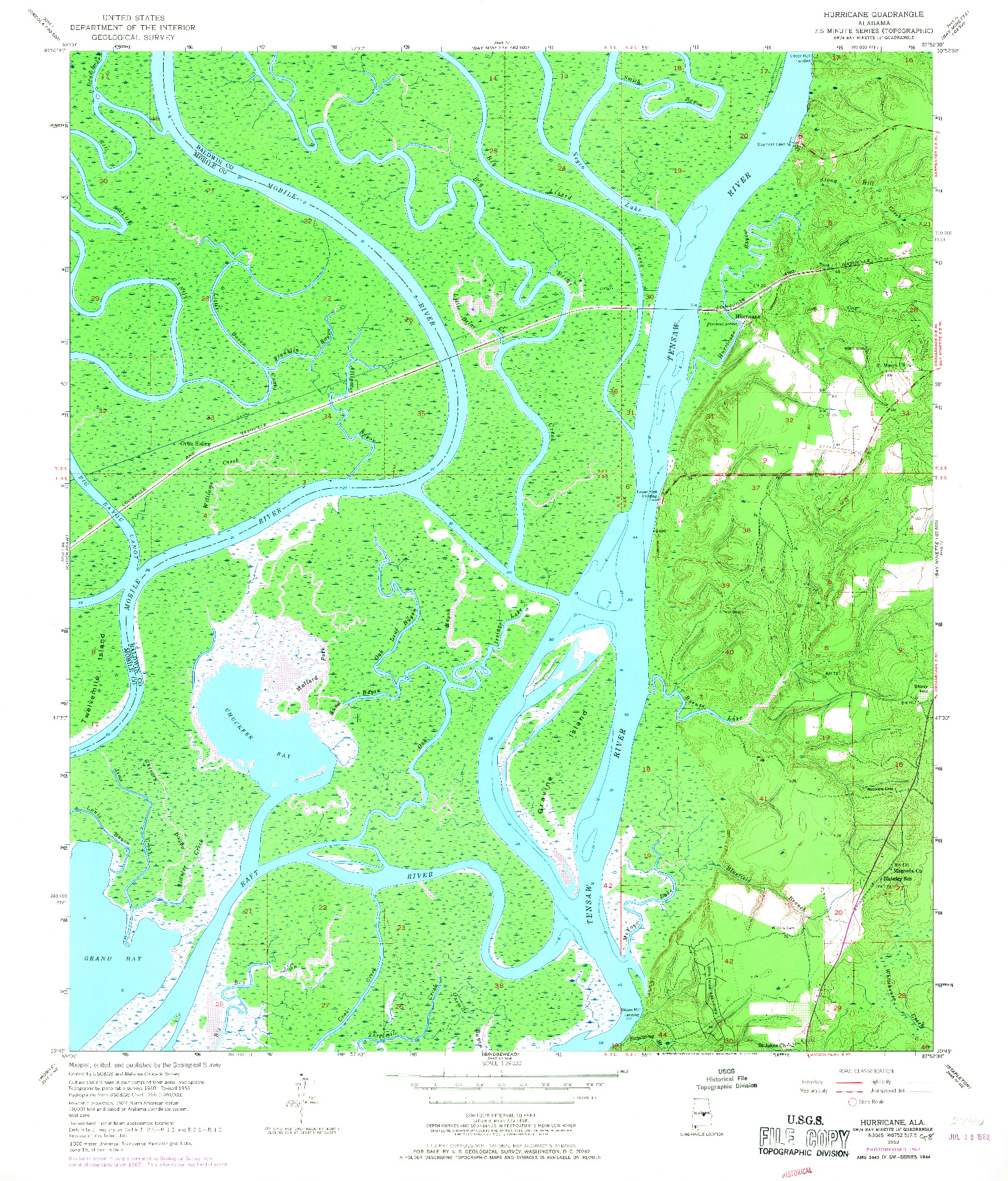 USGS 1:24000-SCALE QUADRANGLE FOR HURRICANE, AL 1953