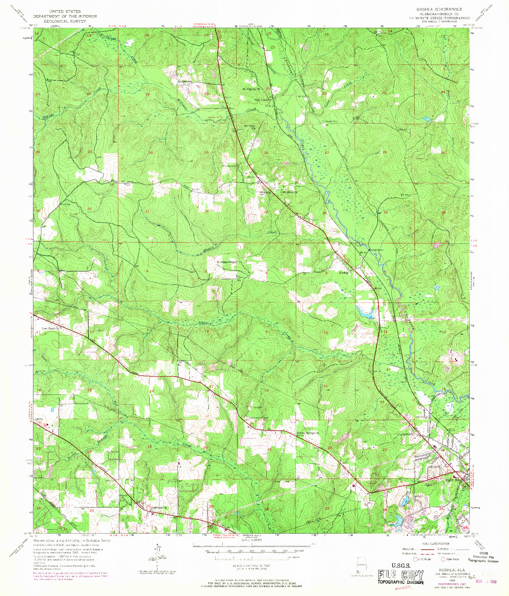 USGS 1:24000-SCALE QUADRANGLE FOR KUSHLA, AL 1953