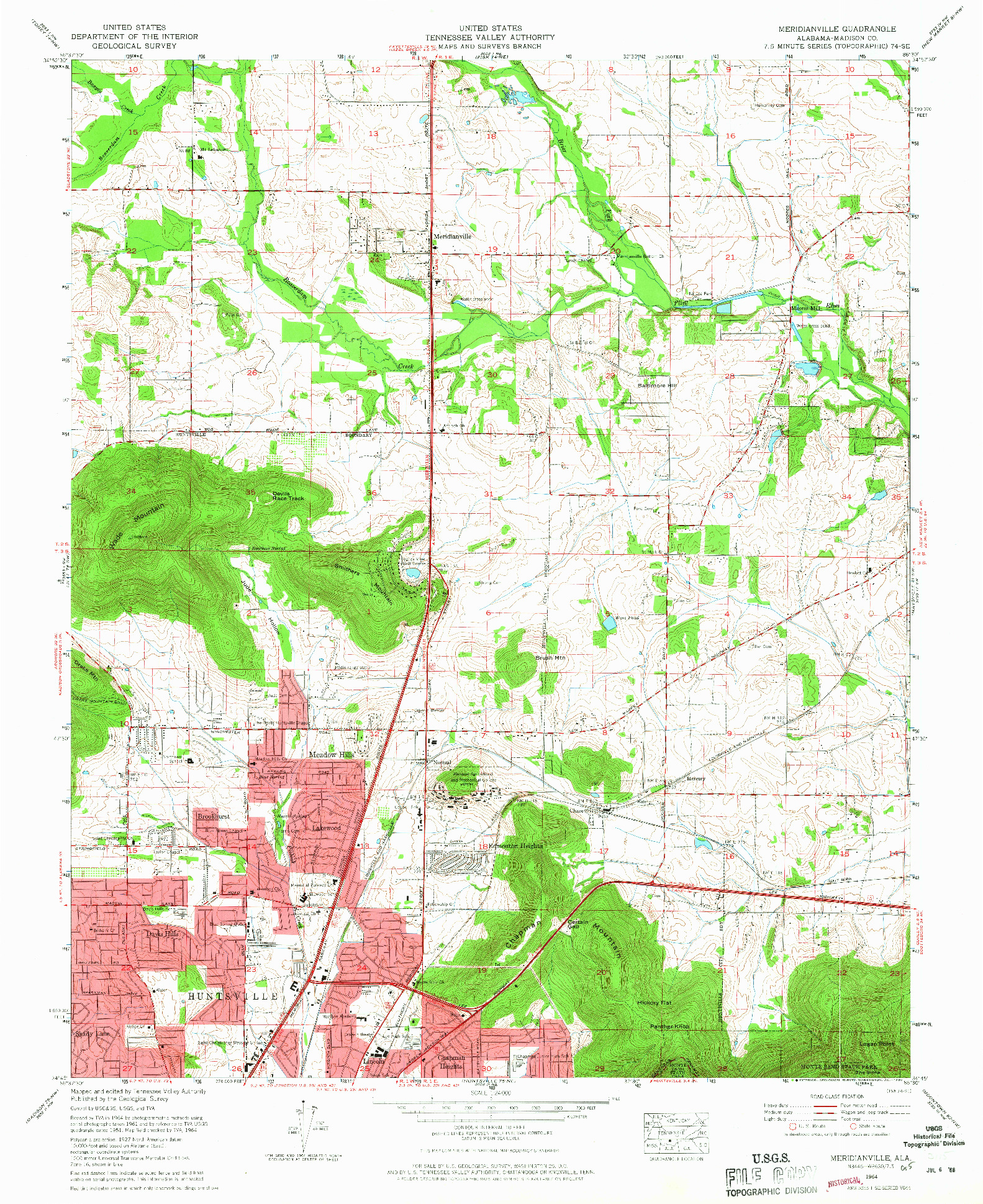 USGS 1:24000-SCALE QUADRANGLE FOR MERIDIANVILLE, AL 1964