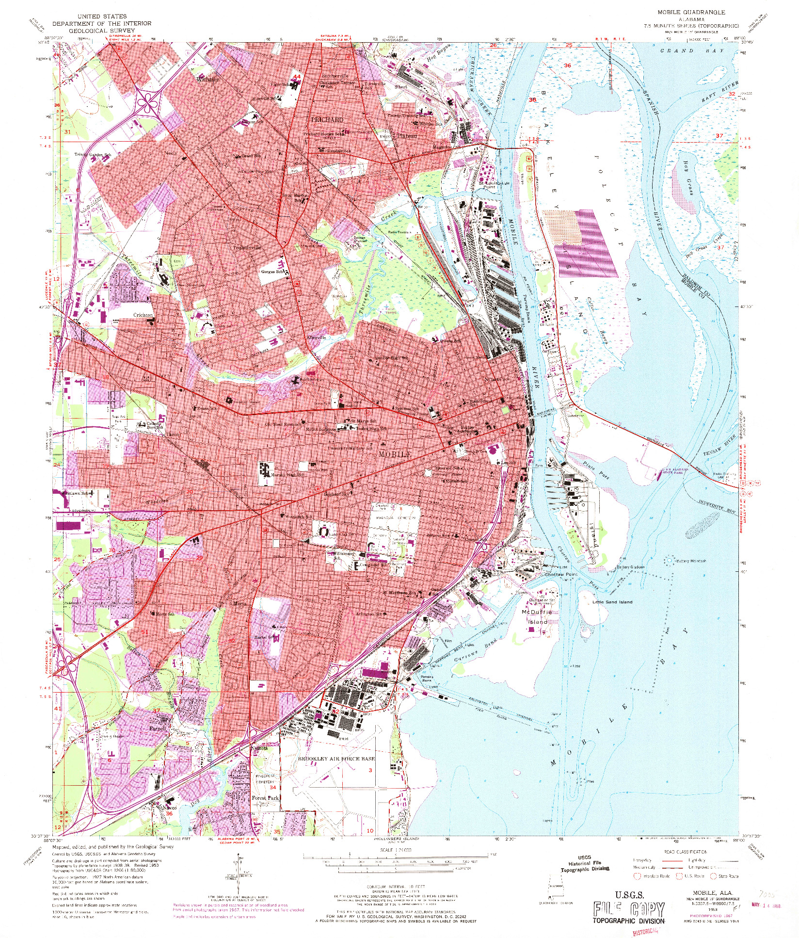 USGS 1:24000-SCALE QUADRANGLE FOR MOBILE, AL 1953