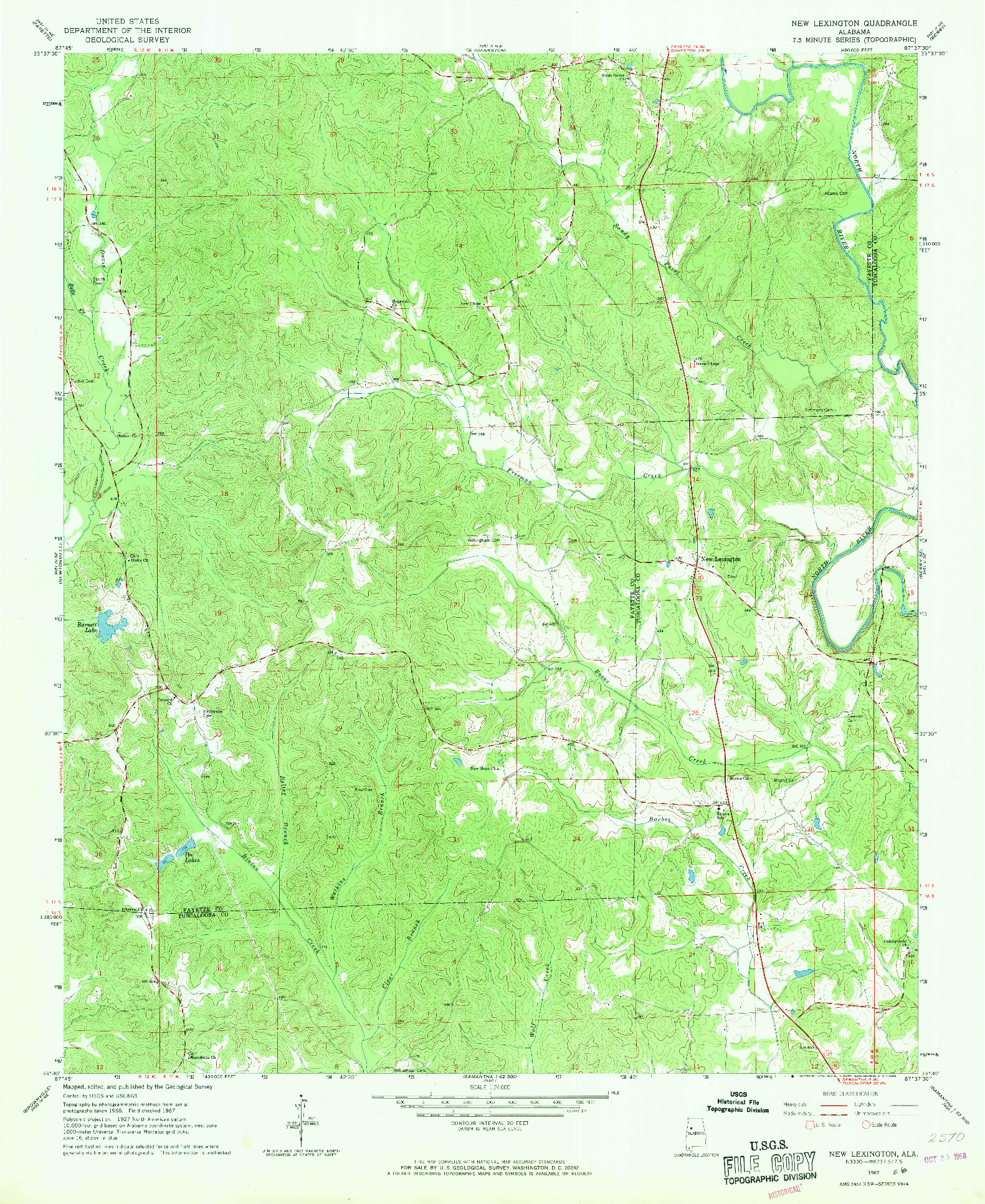 USGS 1:24000-SCALE QUADRANGLE FOR NEW LEXINGTON, AL 1967