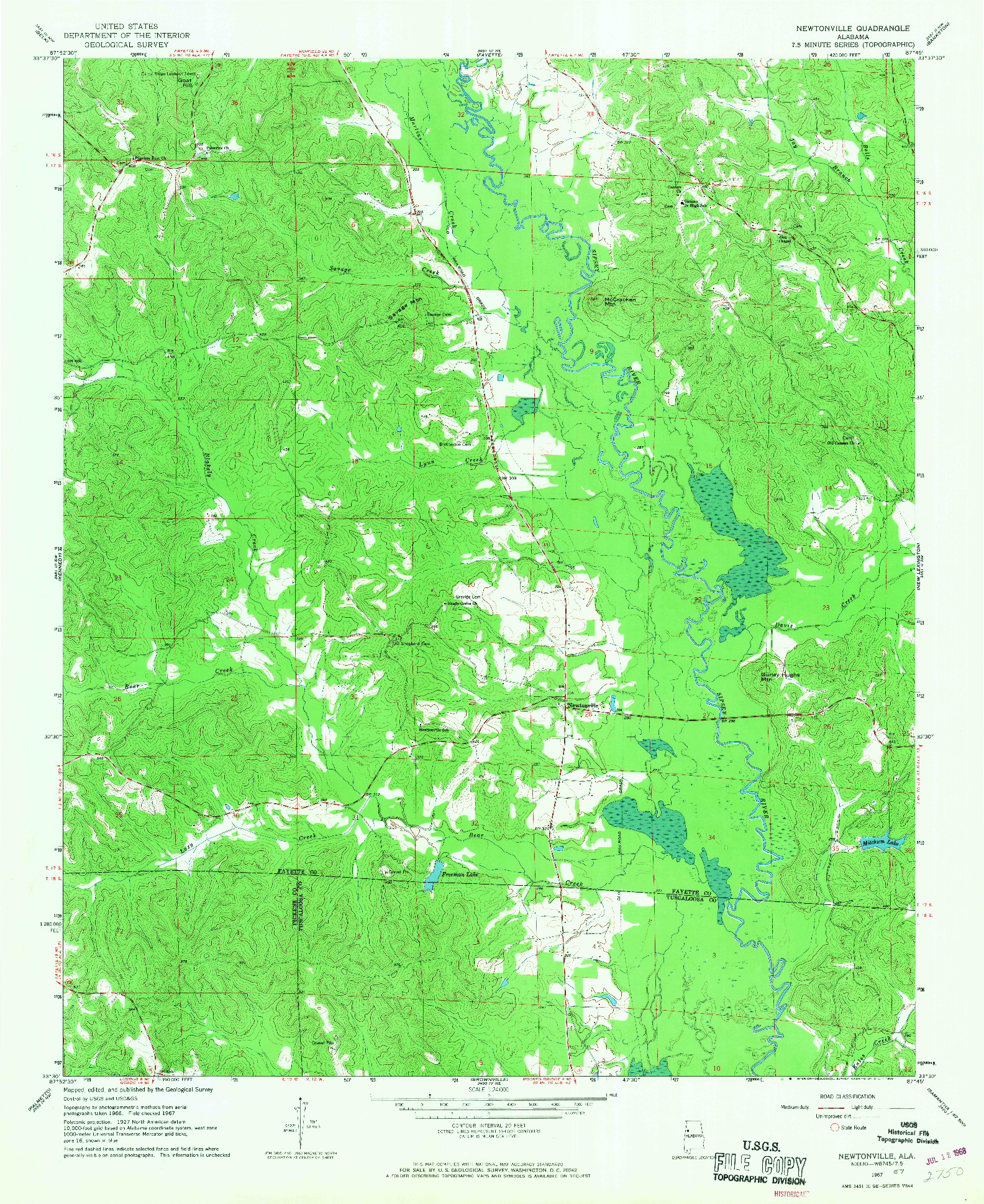 USGS 1:24000-SCALE QUADRANGLE FOR NEWTONVILLE, AL 1967