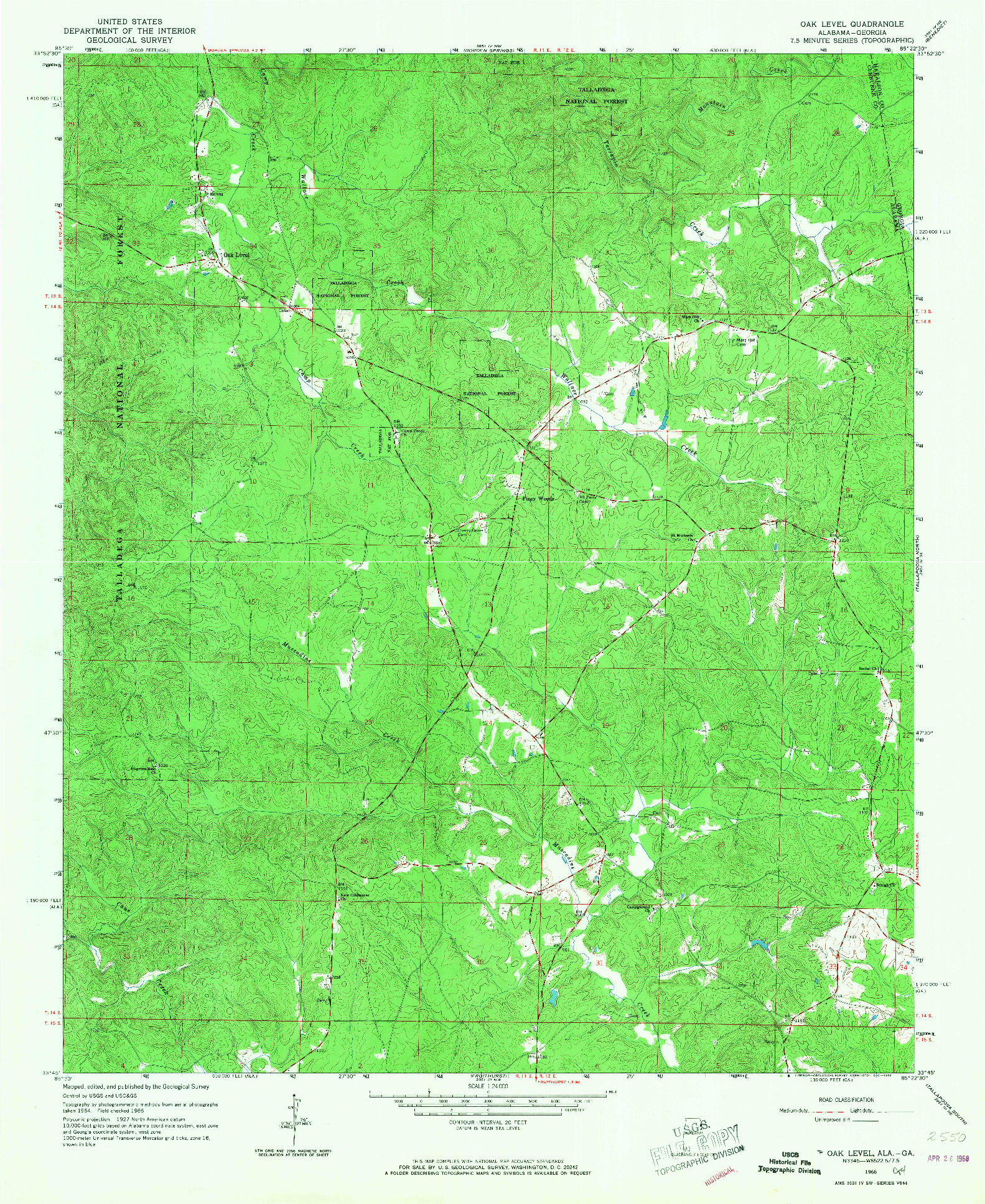 USGS 1:24000-SCALE QUADRANGLE FOR OAK LEVEL, AL 1966