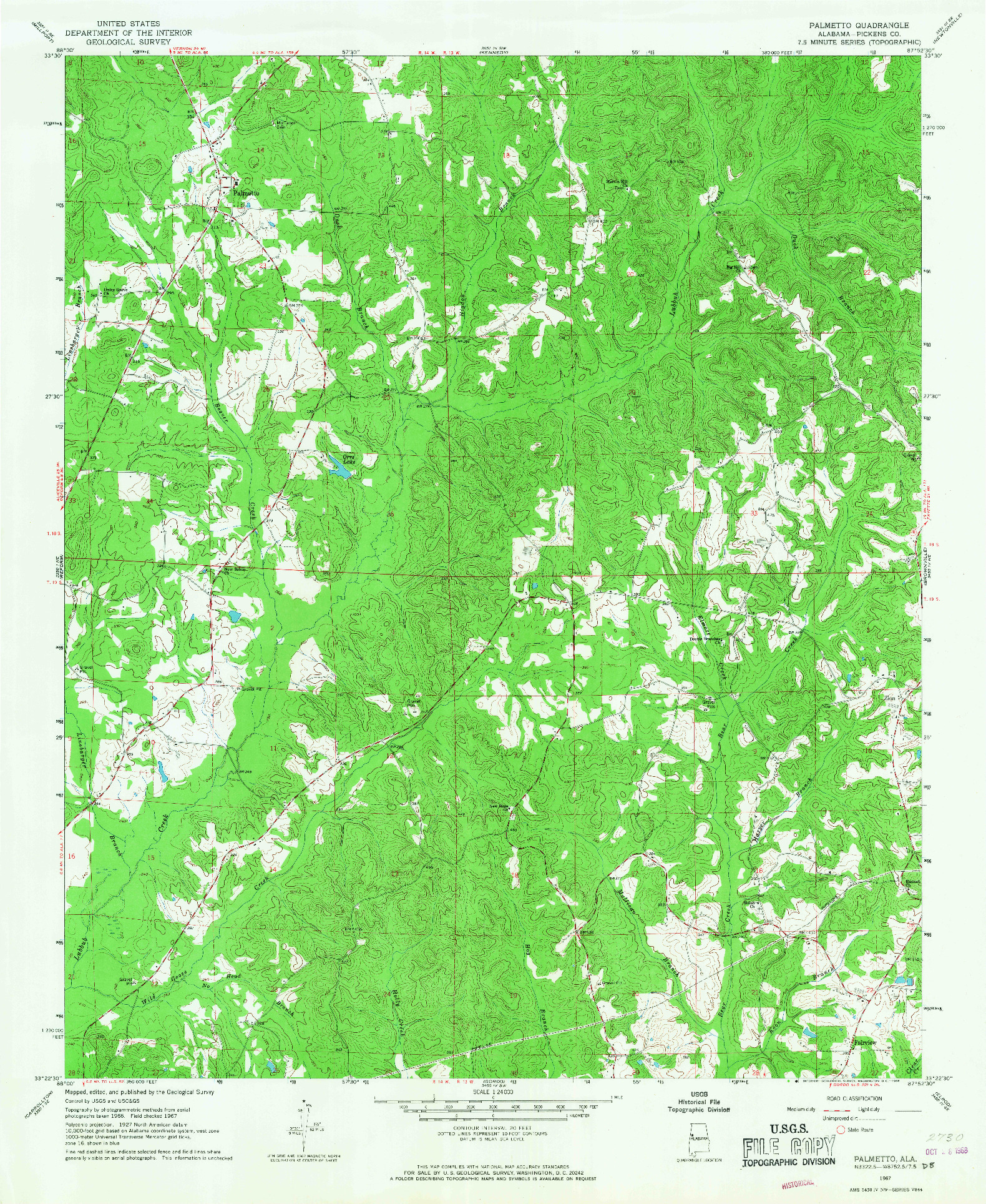 USGS 1:24000-SCALE QUADRANGLE FOR PALMETTO, AL 1967