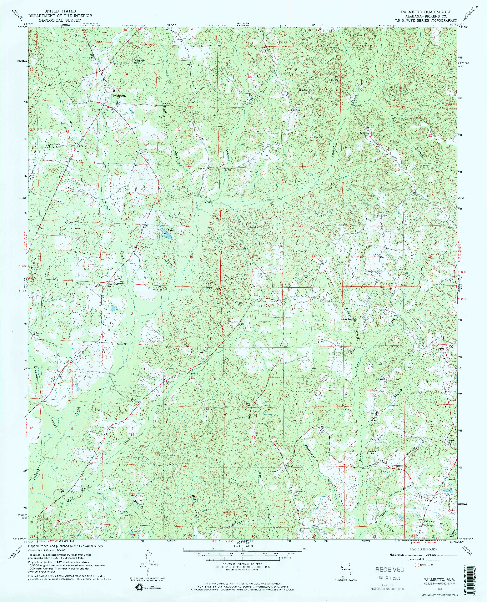 USGS 1:24000-SCALE QUADRANGLE FOR PALMETTO, AL 1967