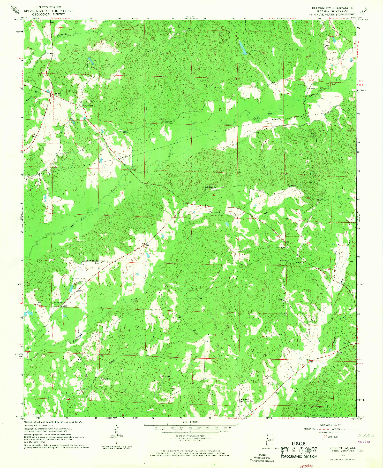 USGS 1:24000-SCALE QUADRANGLE FOR REFORM SW, AL 1966