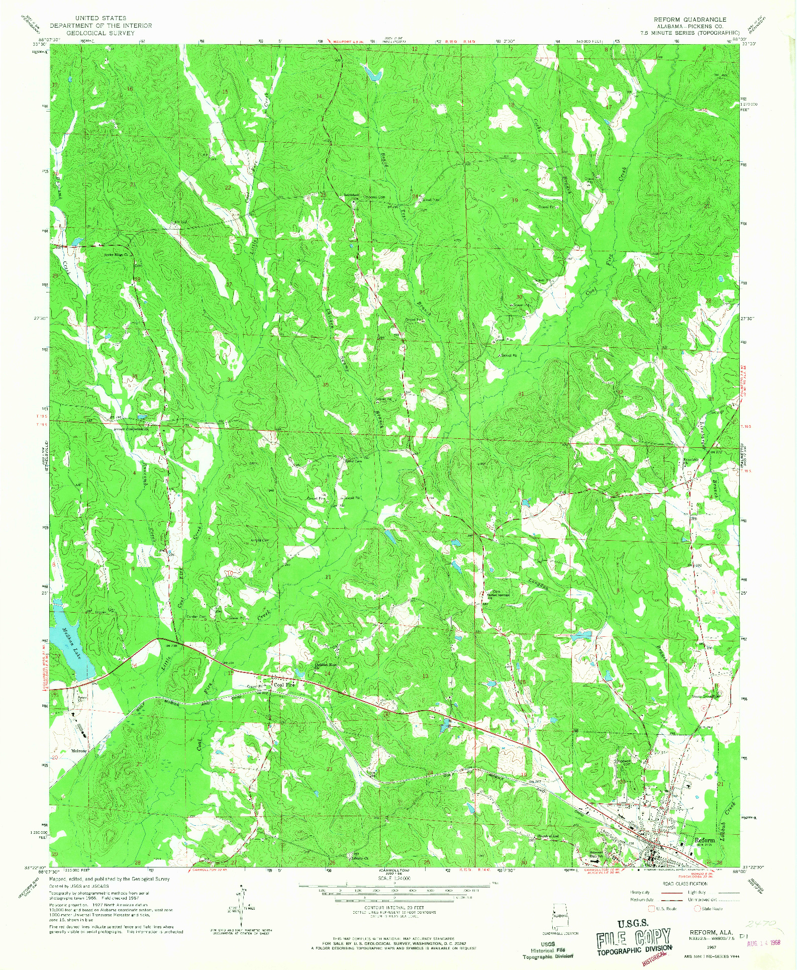 USGS 1:24000-SCALE QUADRANGLE FOR REFORM, AL 1967