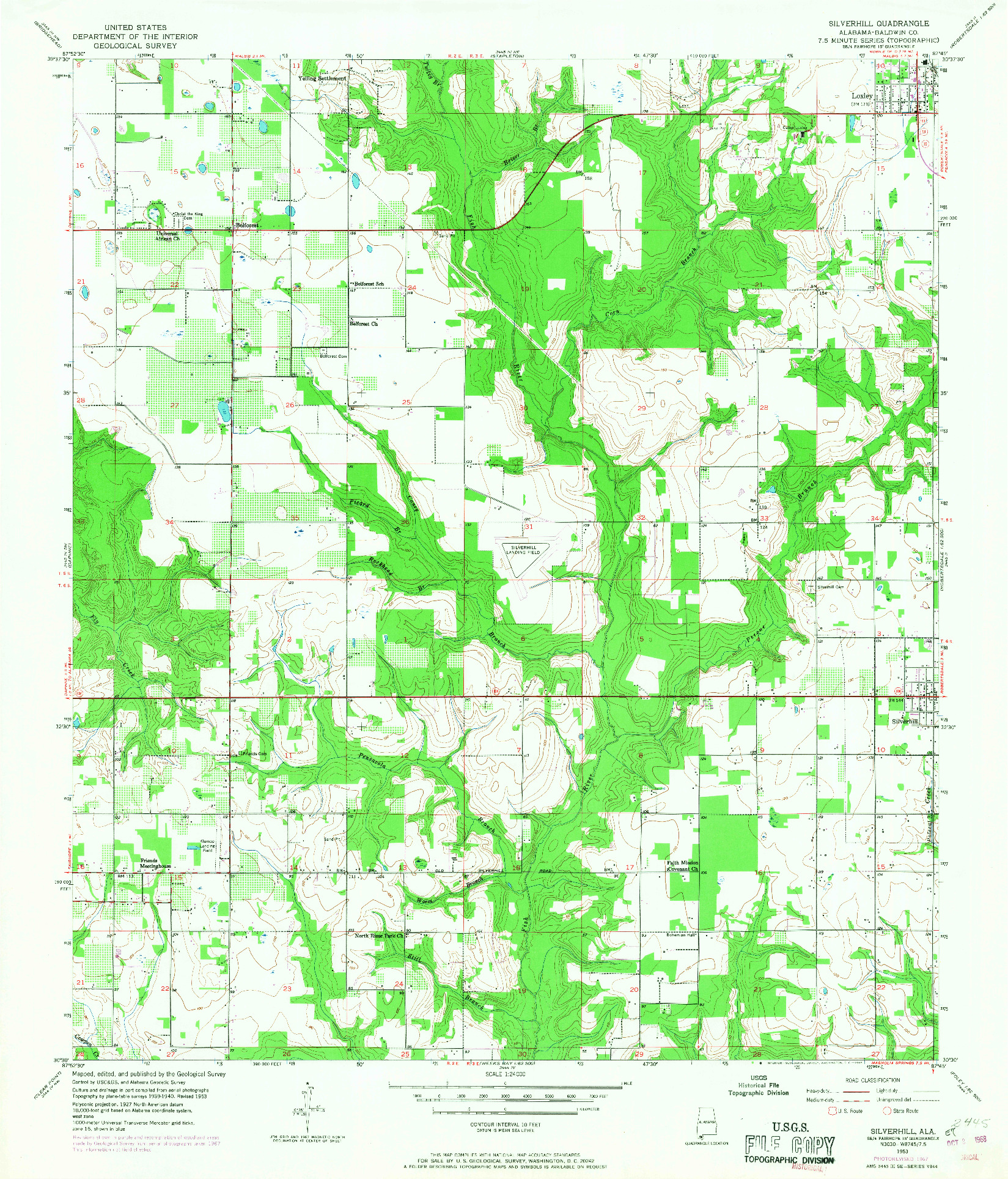 USGS 1:24000-SCALE QUADRANGLE FOR SILVERHILL, AL 1953