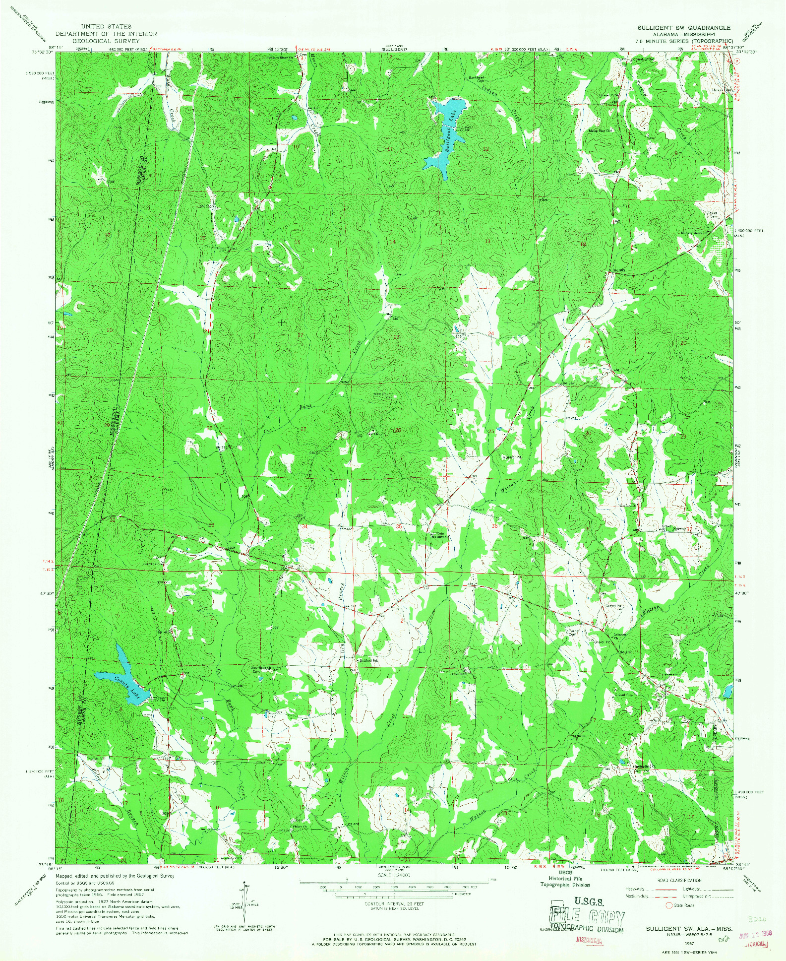 USGS 1:24000-SCALE QUADRANGLE FOR SULLIGENT SW, AL 1967