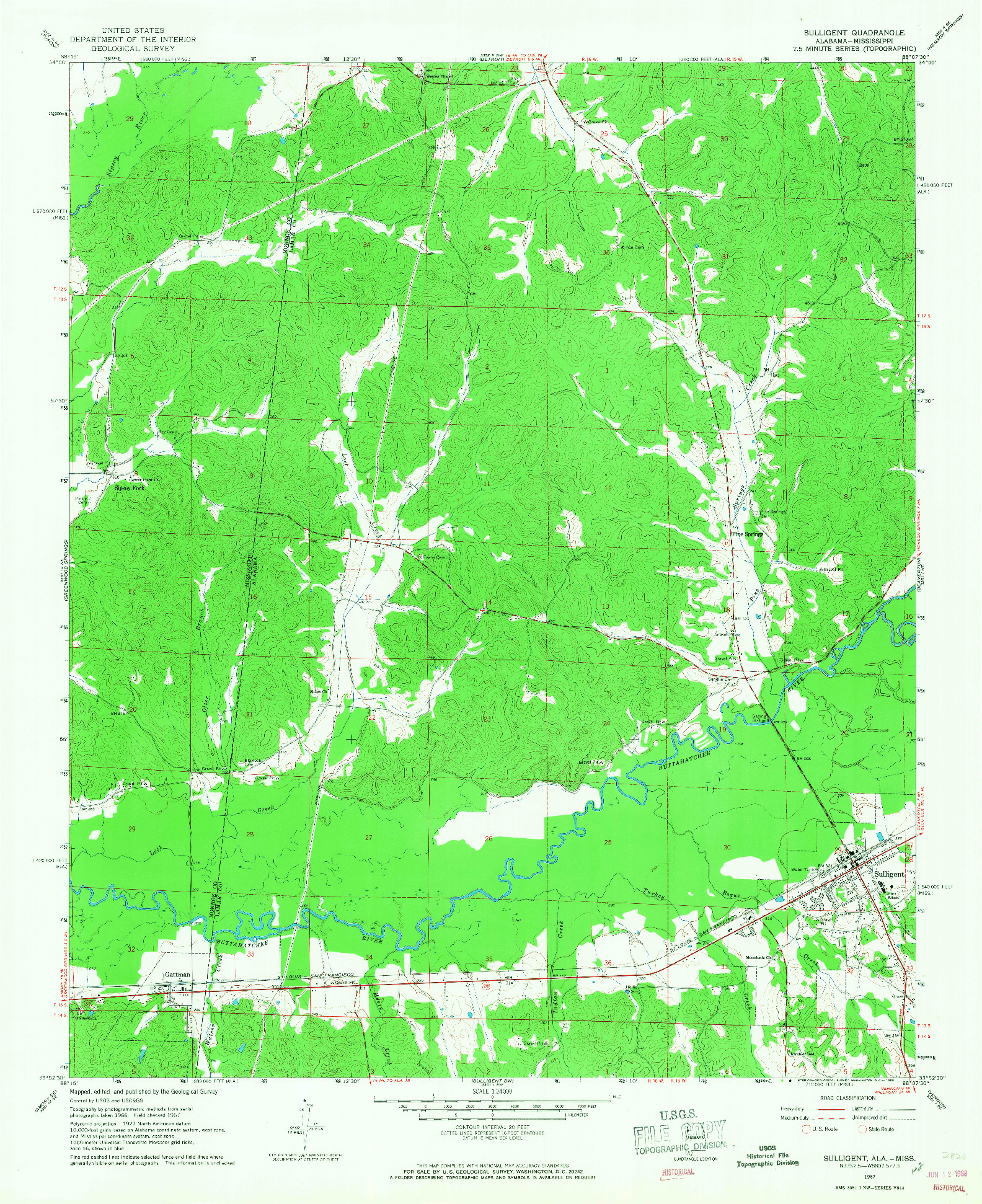 USGS 1:24000-SCALE QUADRANGLE FOR SULLIGENT, AL 1967