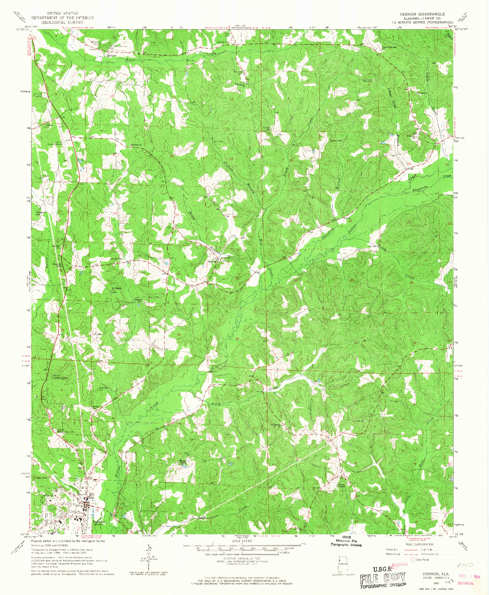 USGS 1:24000-SCALE QUADRANGLE FOR VERNON, AL 1967