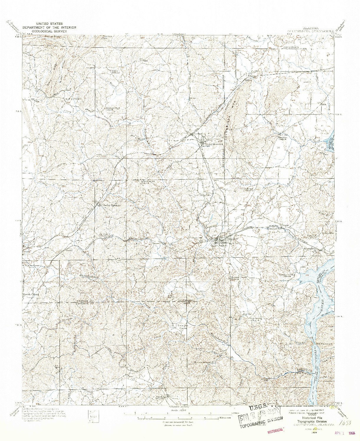 USGS 1:62500-SCALE QUADRANGLE FOR COLUMBIANA, AL 1909