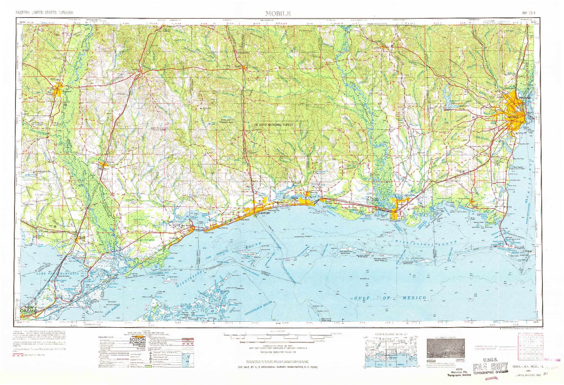 USGS 1:250000-SCALE QUADRANGLE FOR MOBILE, AL 1953