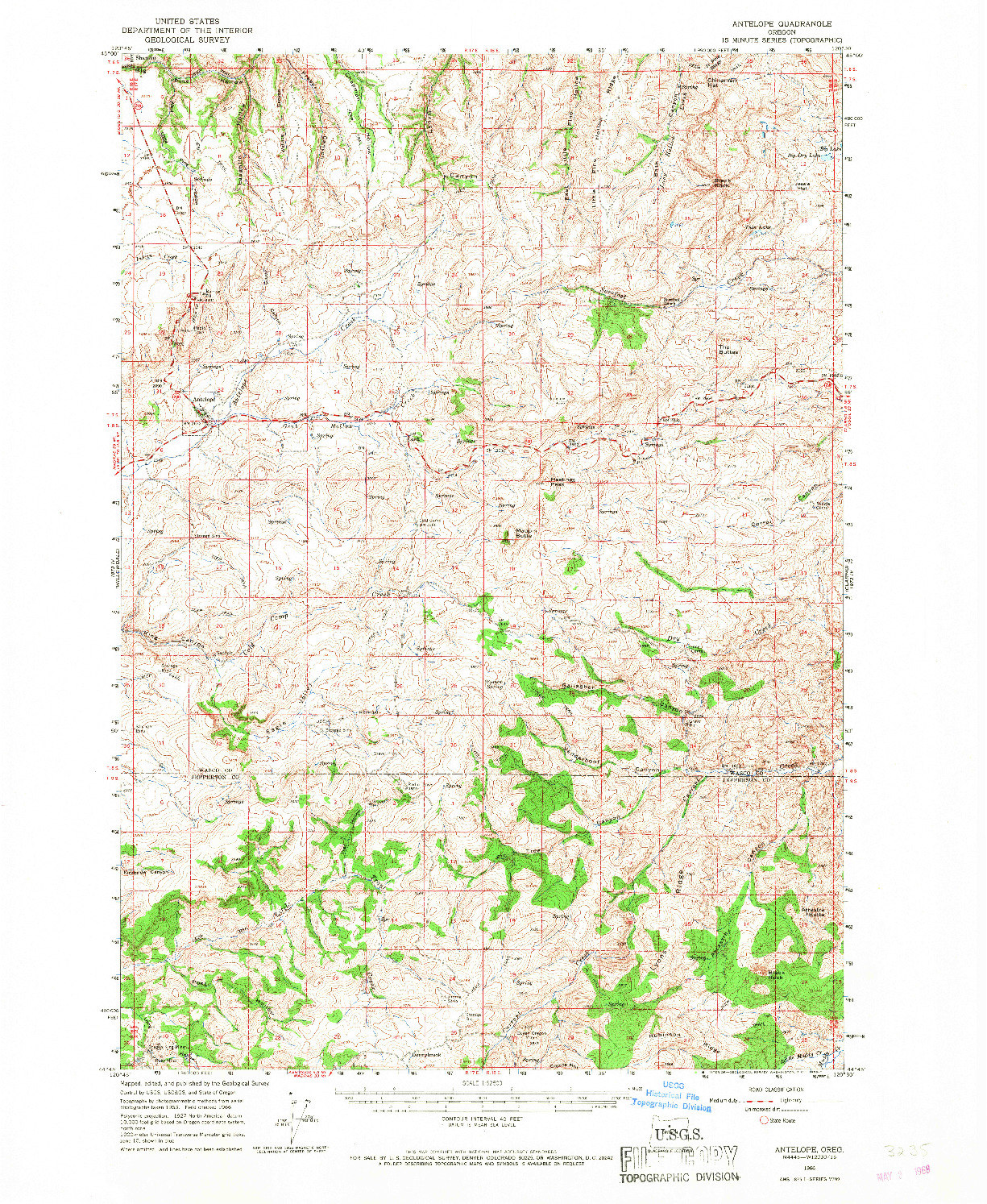 USGS 1:62500-SCALE QUADRANGLE FOR ANTELOPE, OR 1966