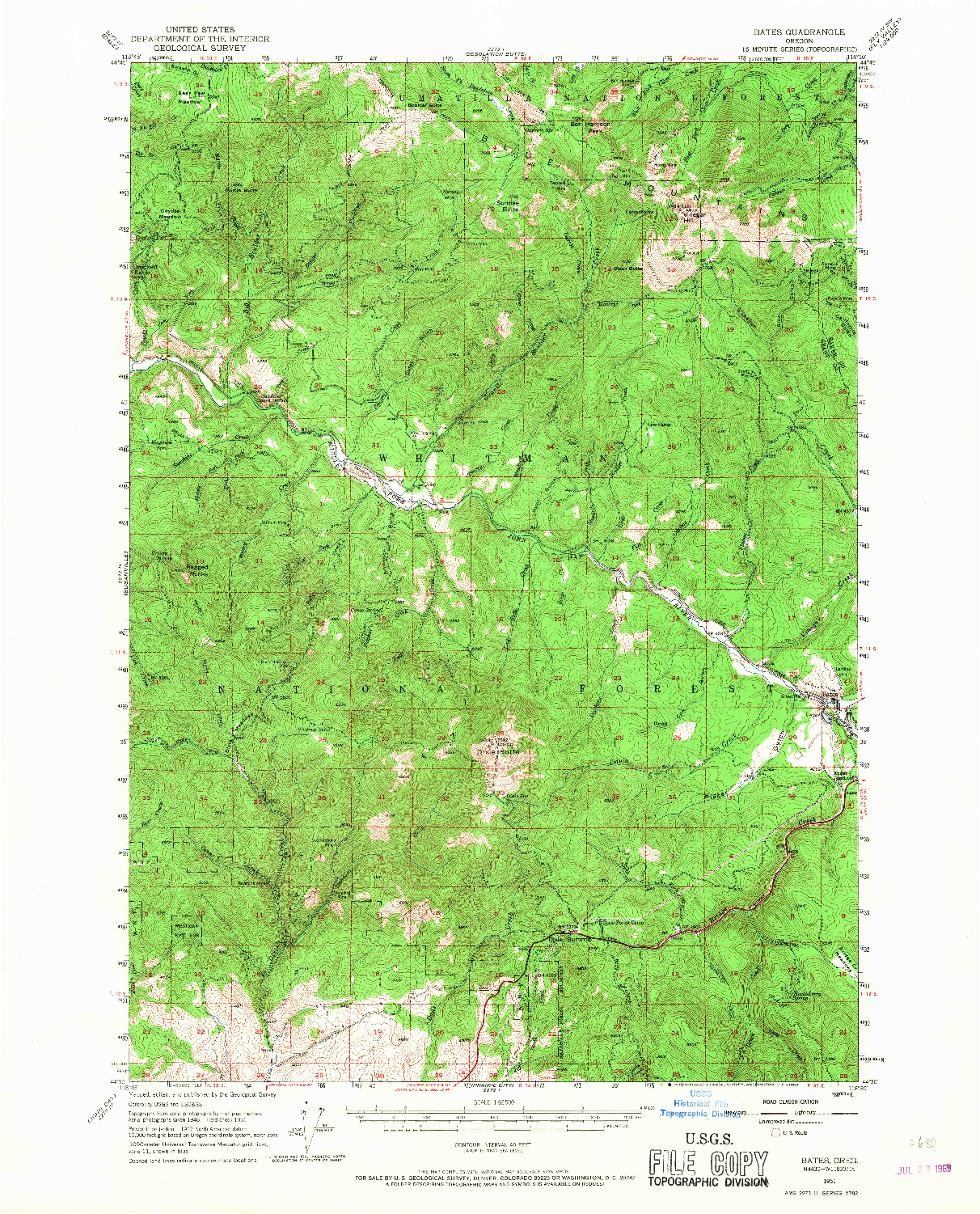 USGS 1:62500-SCALE QUADRANGLE FOR BATES, OR 1951