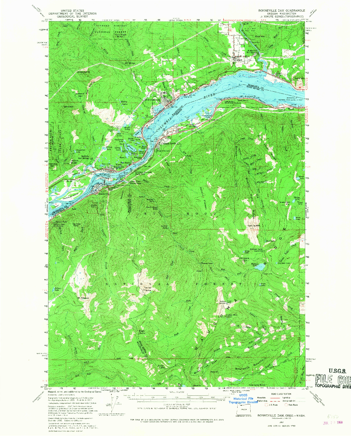 USGS 1:62500-SCALE QUADRANGLE FOR BONNEVILLE DAM, OR 1957