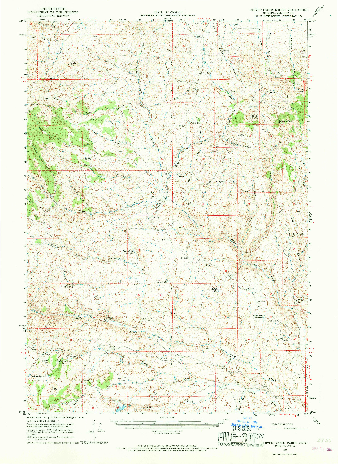 USGS 1:62500-SCALE QUADRANGLE FOR CLOVER CREEK RANCH, OR 1966
