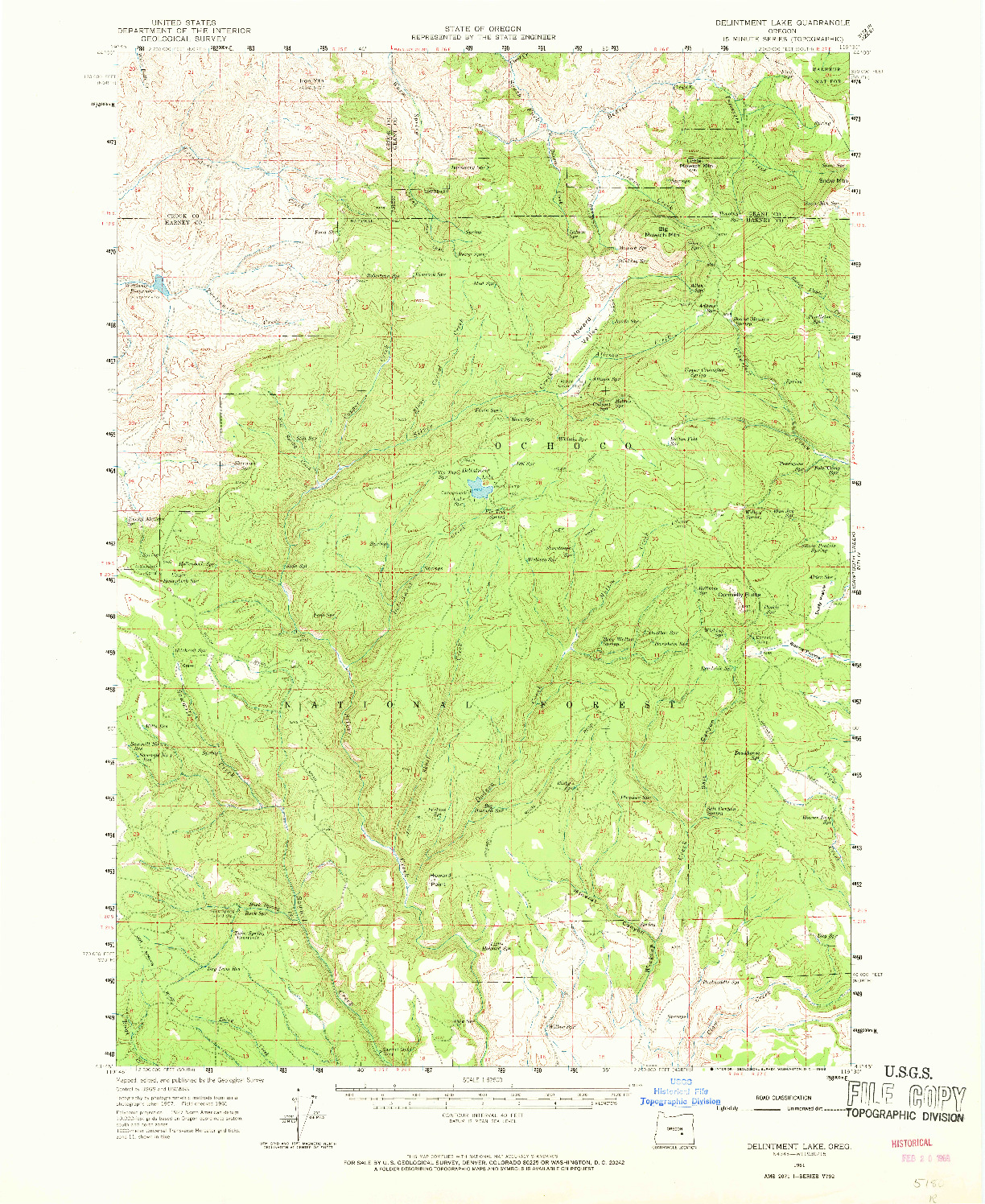 USGS 1:62500-SCALE QUADRANGLE FOR DELINTMENT LAKE, OR 1961