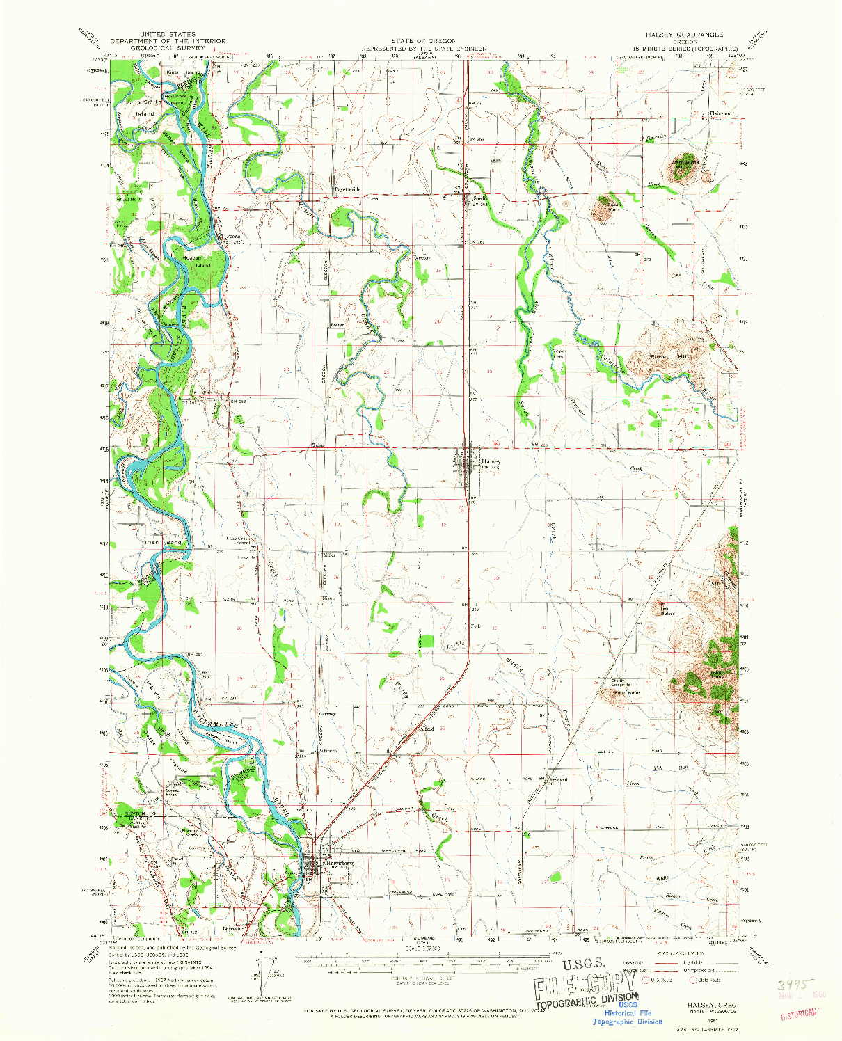 USGS 1:62500-SCALE QUADRANGLE FOR HALSEY, OR 1957