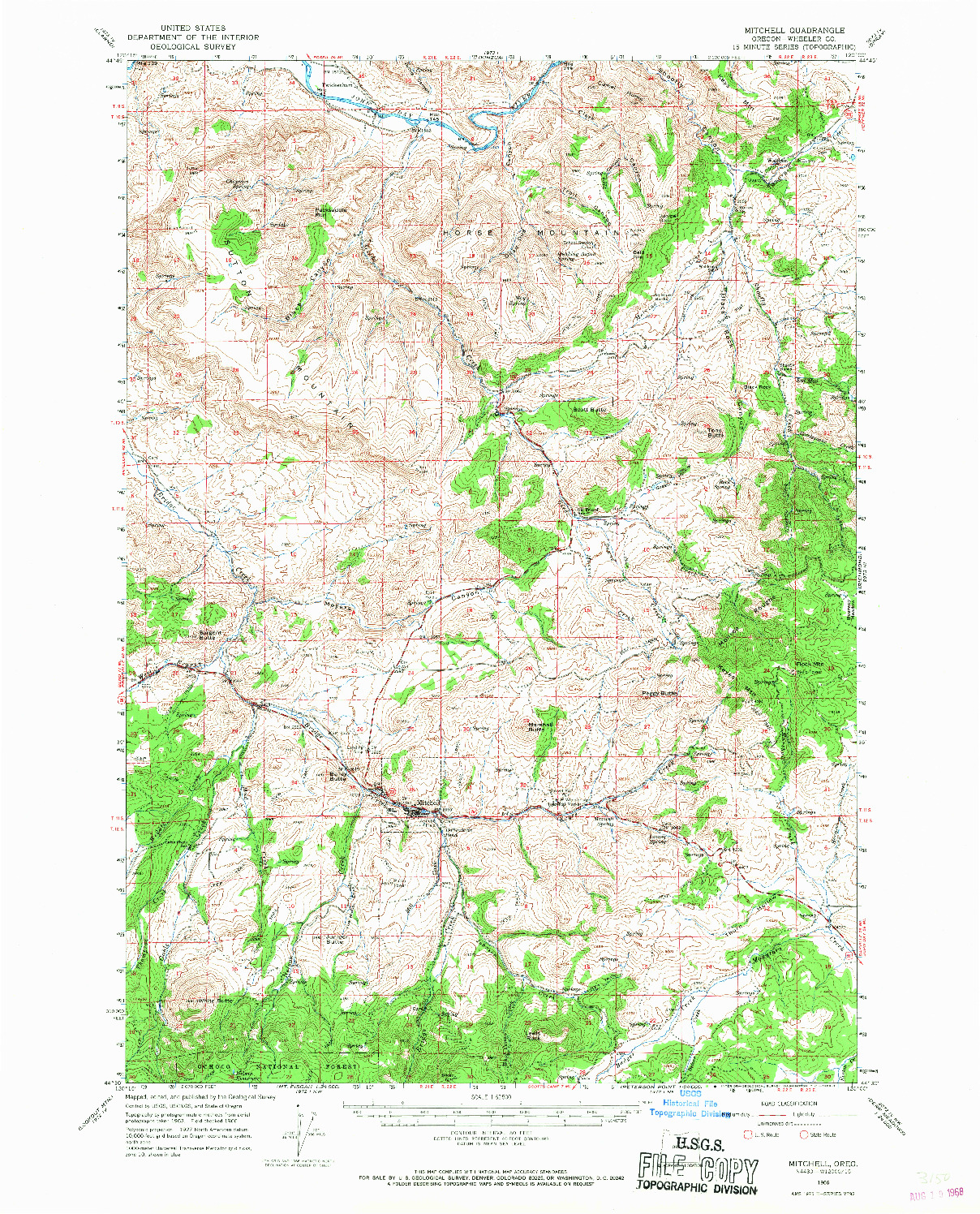USGS 1:62500-SCALE QUADRANGLE FOR MITCHELL, OR 1966