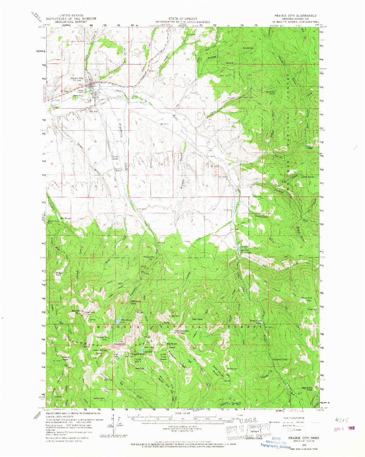 USGS 1:62500-SCALE QUADRANGLE FOR PRAIRIE CITY, OR 1959
