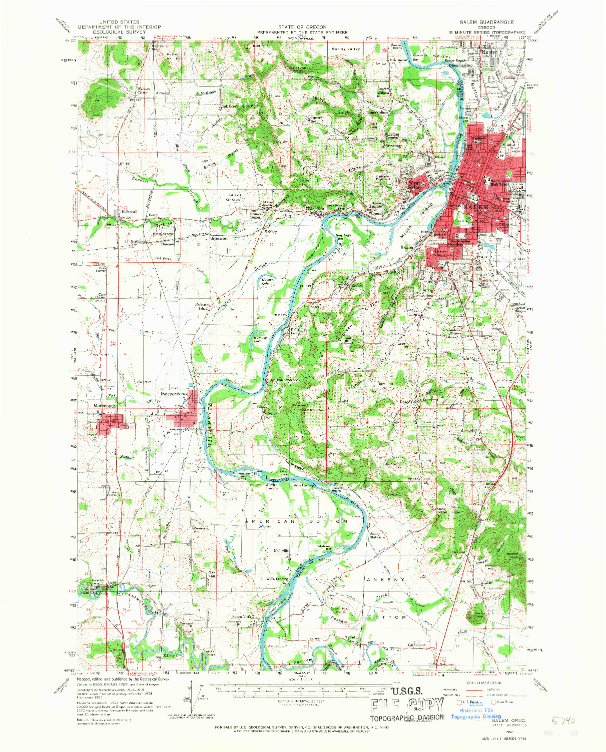 USGS 1:62500-SCALE QUADRANGLE FOR SALEM, OR 1957