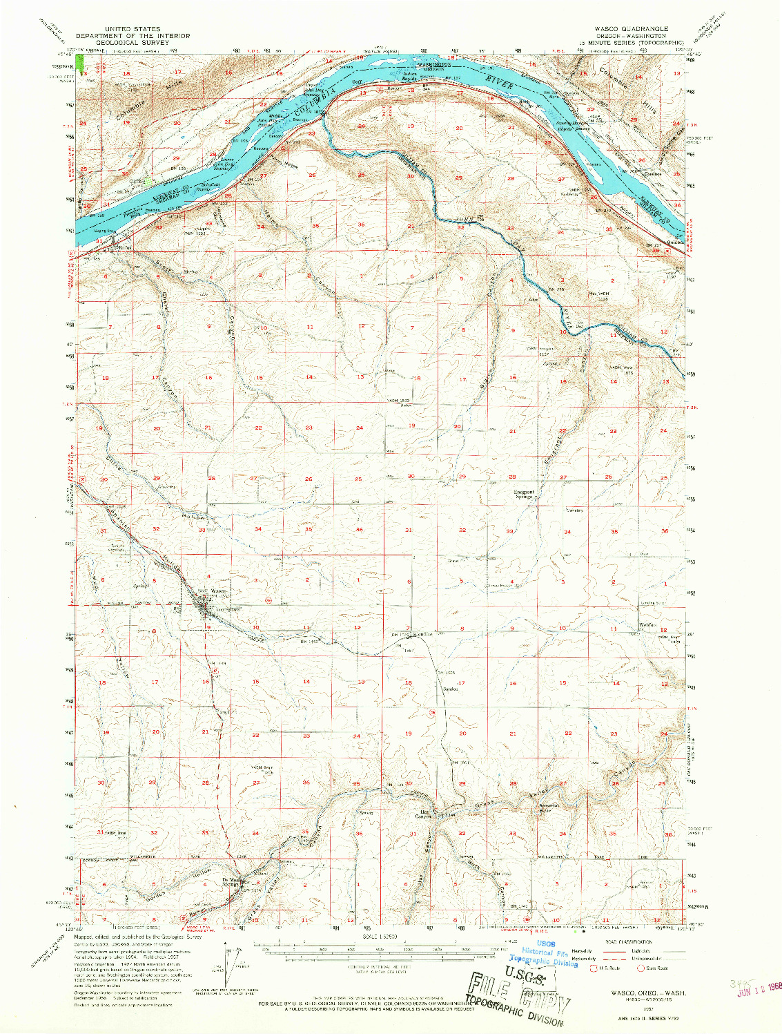 USGS 1:62500-SCALE QUADRANGLE FOR WASCO, OR 1957