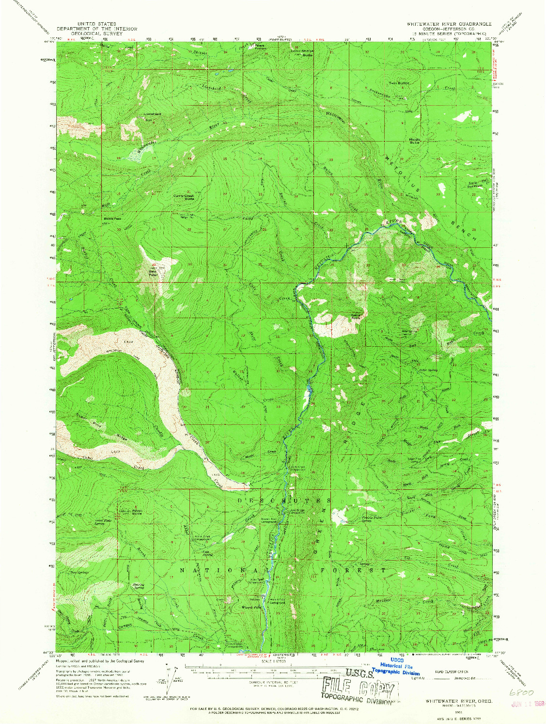 USGS 1:62500-SCALE QUADRANGLE FOR WHITEWATER RIVER, OR 1961