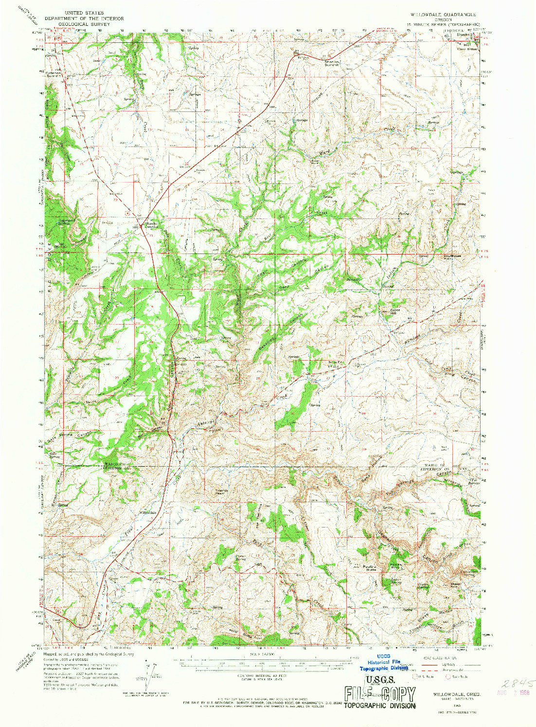 USGS 1:62500-SCALE QUADRANGLE FOR WILLOWDALE, OR 1966