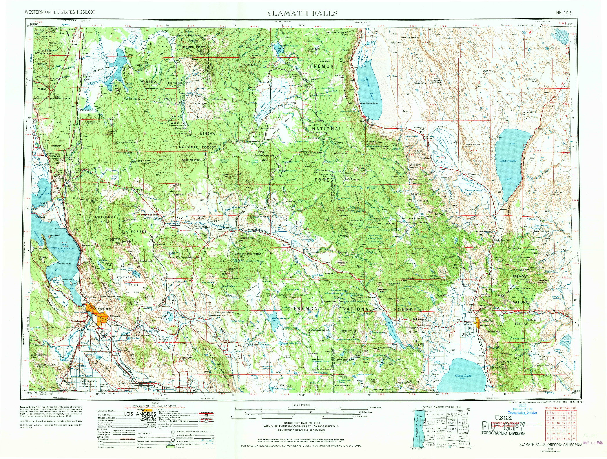 USGS 1:250000-SCALE QUADRANGLE FOR KLAMATH FALLS, OR 1955